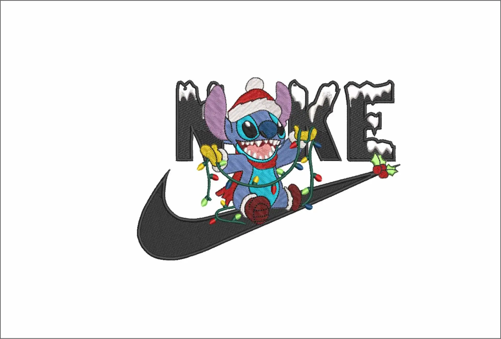Nike Swoosh Stitch Christmas lights - Xmas embroidery design file - instant download in a frame