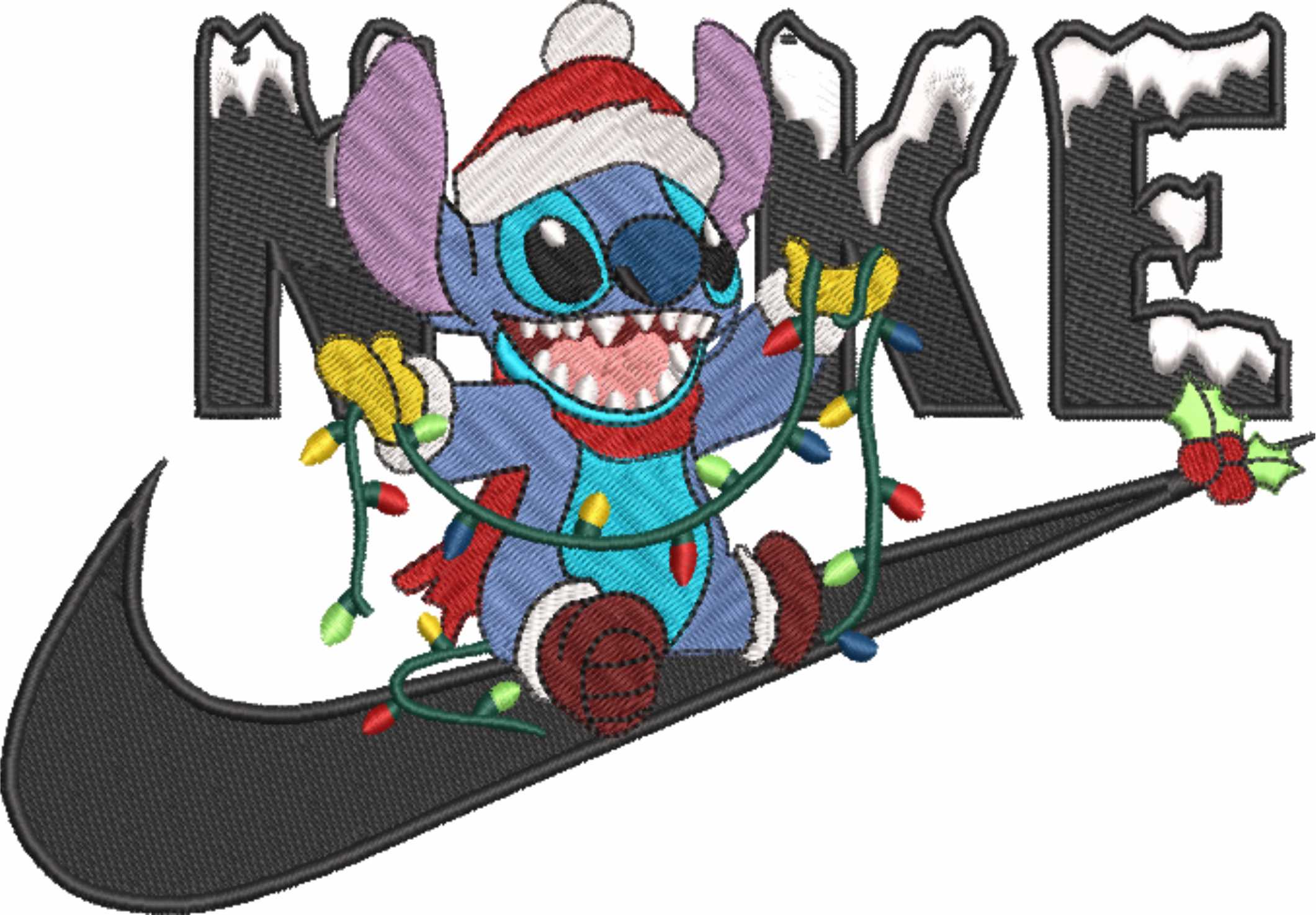 Nike Swoosh Stitch Christmas lights - Xmas embroidery design file - instant download in a frame — view 4