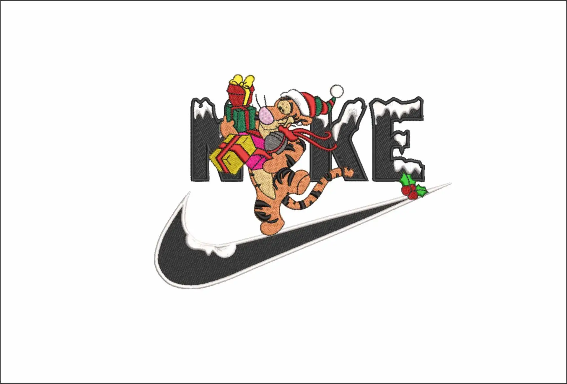 Nike Swoosh Tigger Christmas - Xmas embroidery design file - instant download in a frame