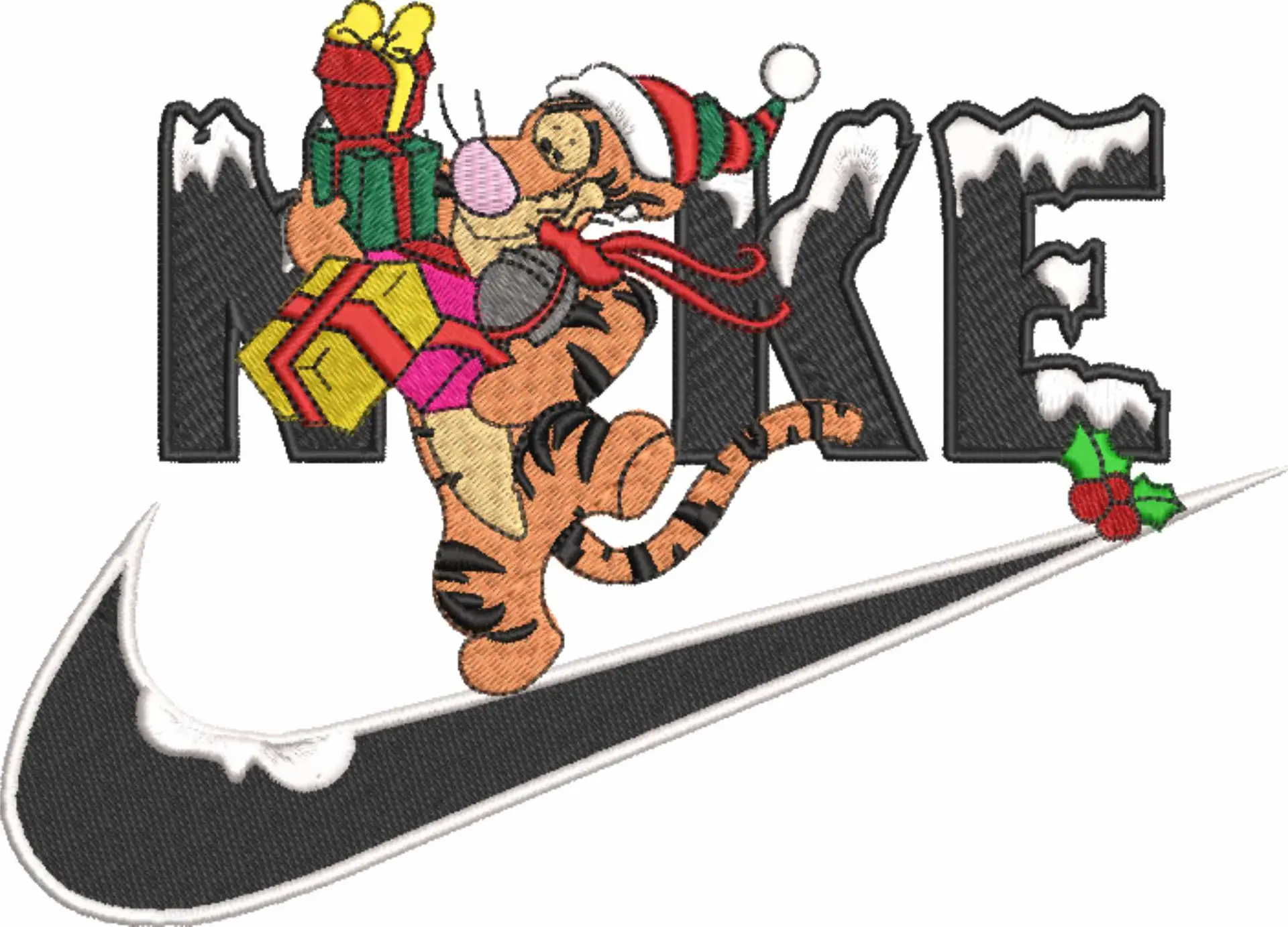 Nike Swoosh Tigger Christmas - Xmas embroidery design file - instant download in a frame — view 4