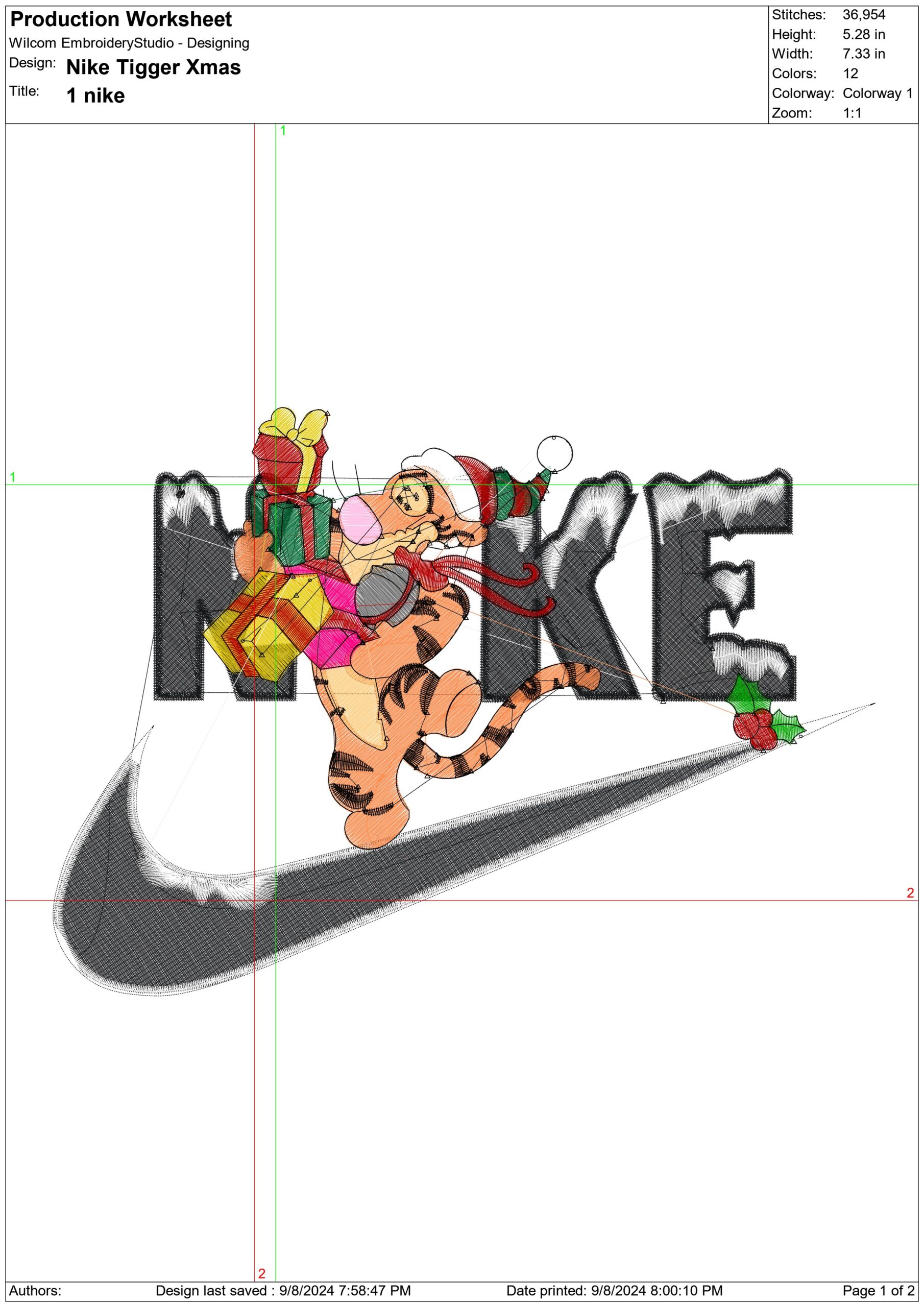 Nike Swoosh Tigger Christmas - Xmas embroidery design file - instant download in a frame — view 2