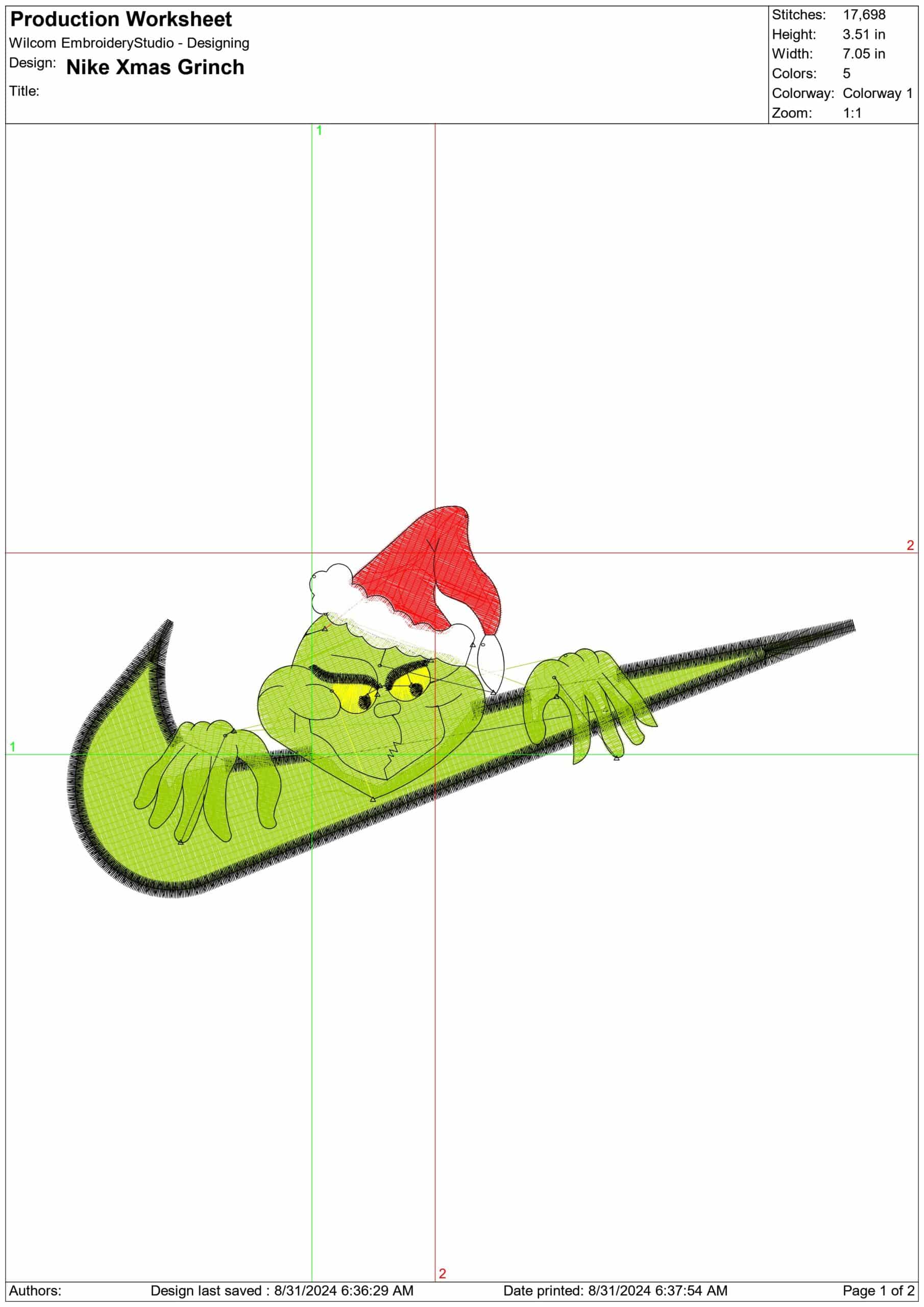 Nike Swoosh Grinch Christmas Hat - Xmas embroidery design file - instant download in a frame — view 2