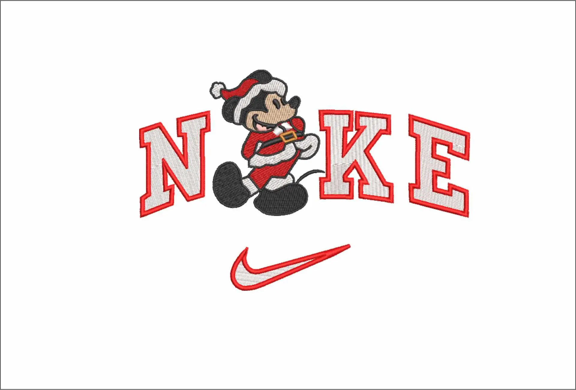 Nike Swoosh Mickey Mouse - Xmas embroidery design file - instant download in a frame