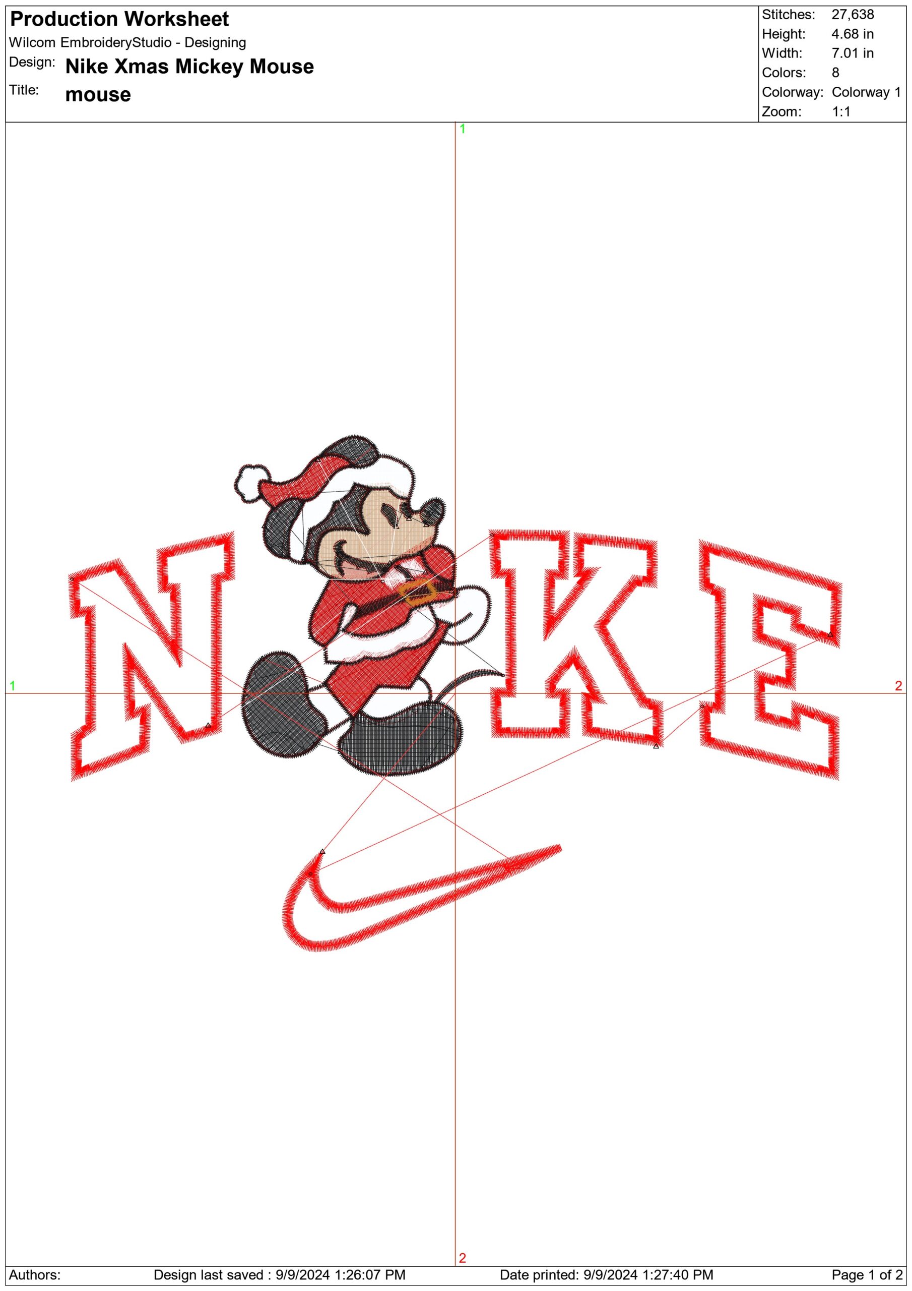 Nike Swoosh Mickey Mouse - Xmas embroidery design file - instant download in a frame — view 2