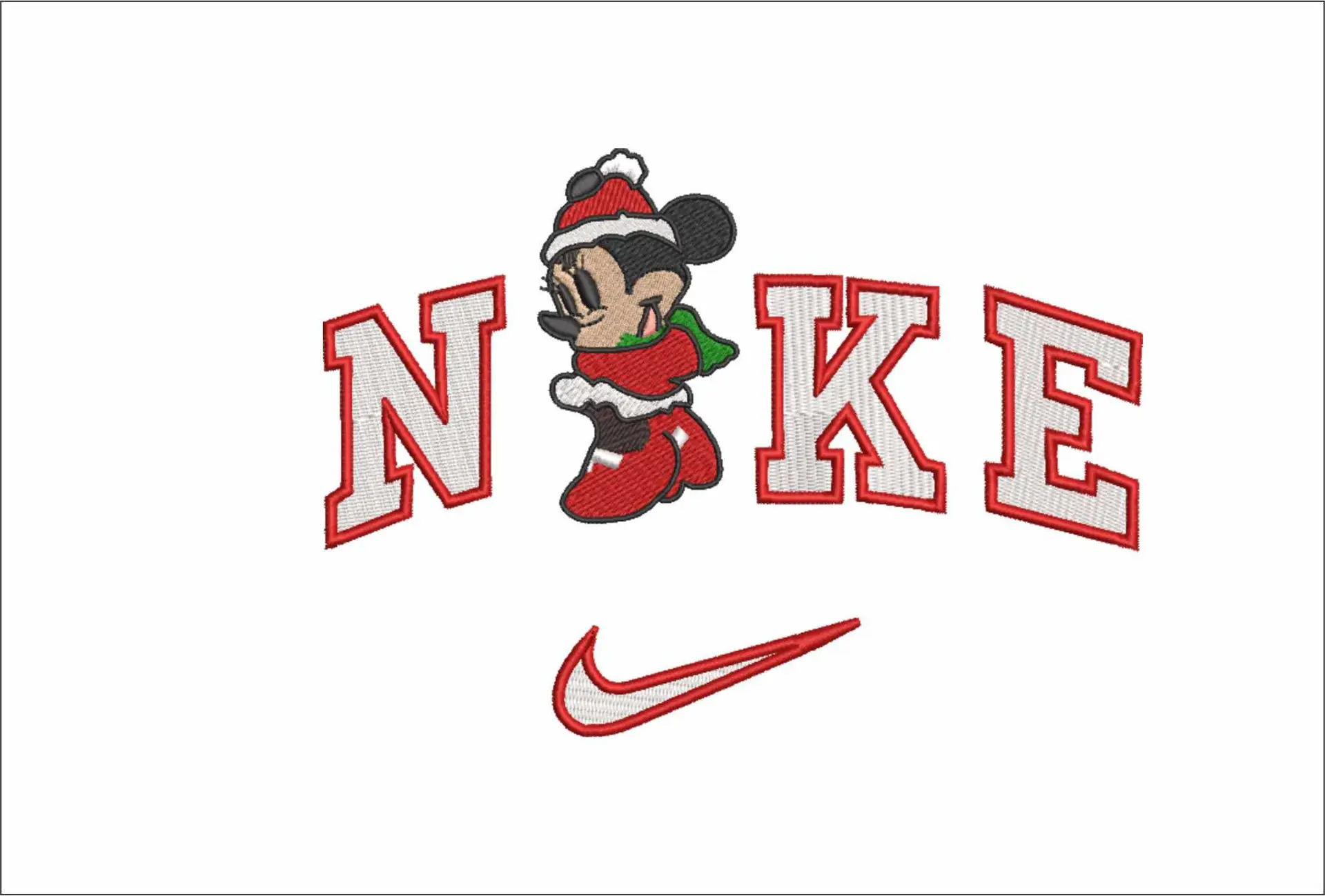 Nike Swoosh Christmas Minnie Mouse - Xmas embroidery design file - instant download in a frame