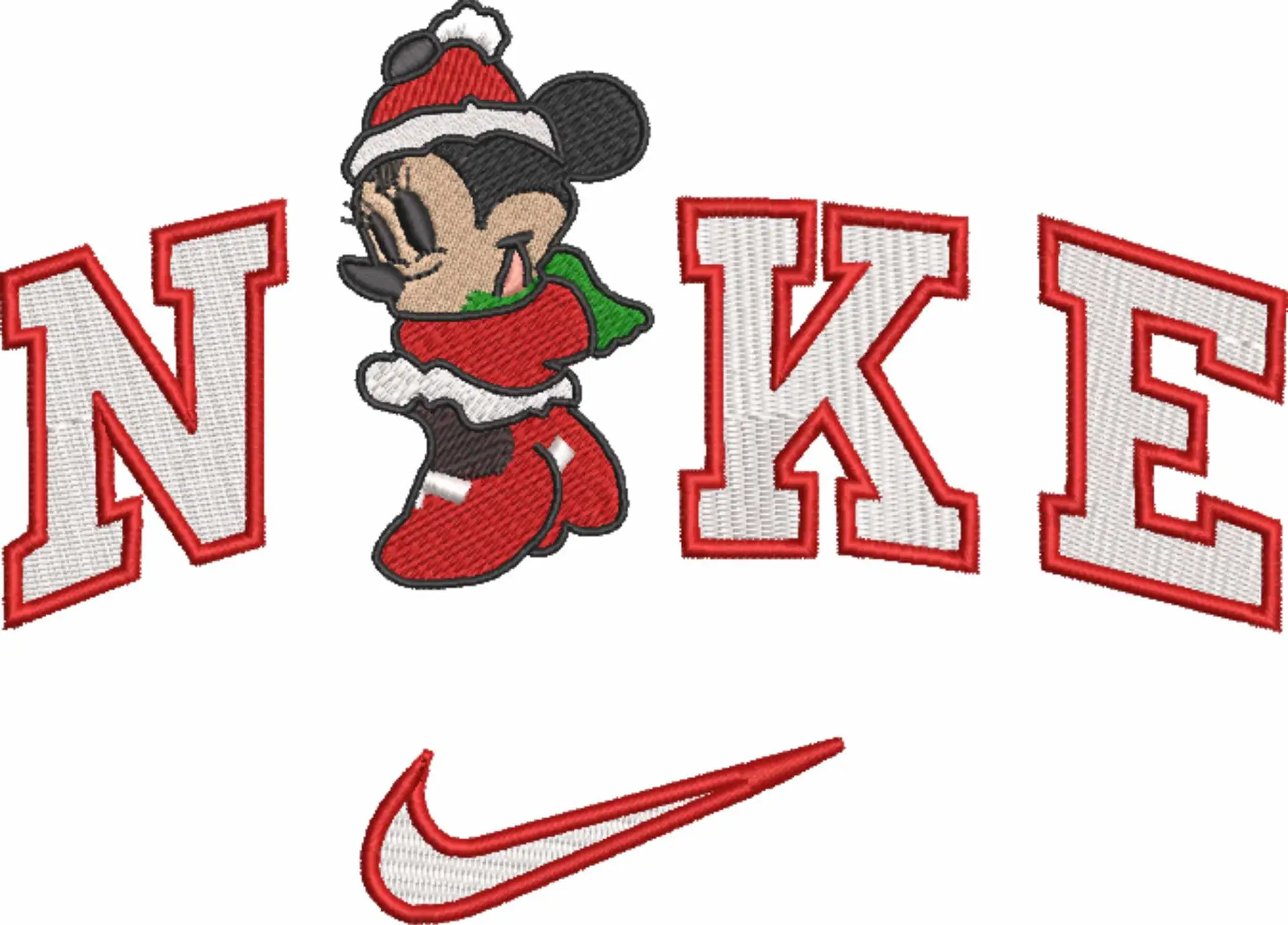 Nike Swoosh Christmas Minnie Mouse - Xmas embroidery design file - instant download in a frame — view 4