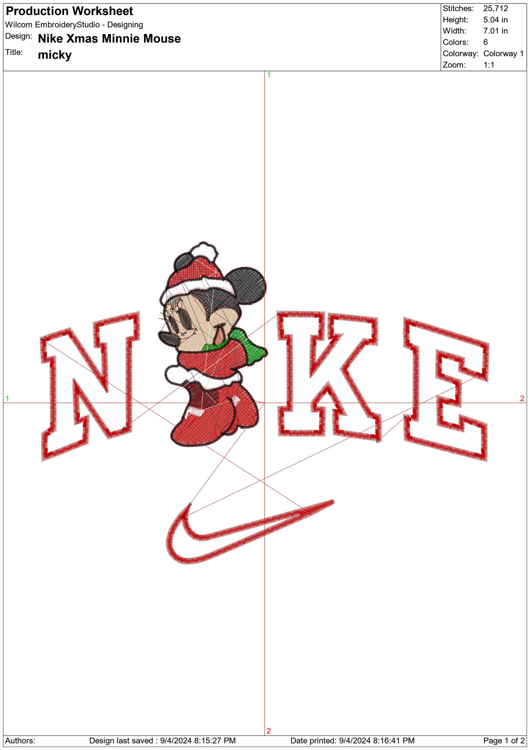 Nike Swoosh Christmas Minnie Mouse - Xmas embroidery design file - instant download in a frame — view 2