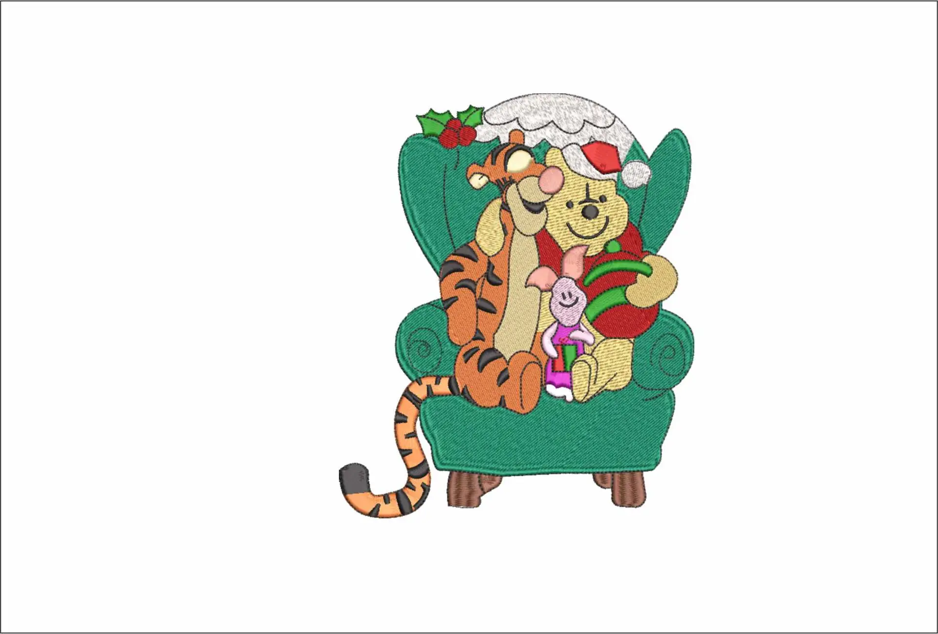 Nike Swoosh Christmas Seat Pooh and Tigger  - Xmas embroidery design file - instant download in a frame
