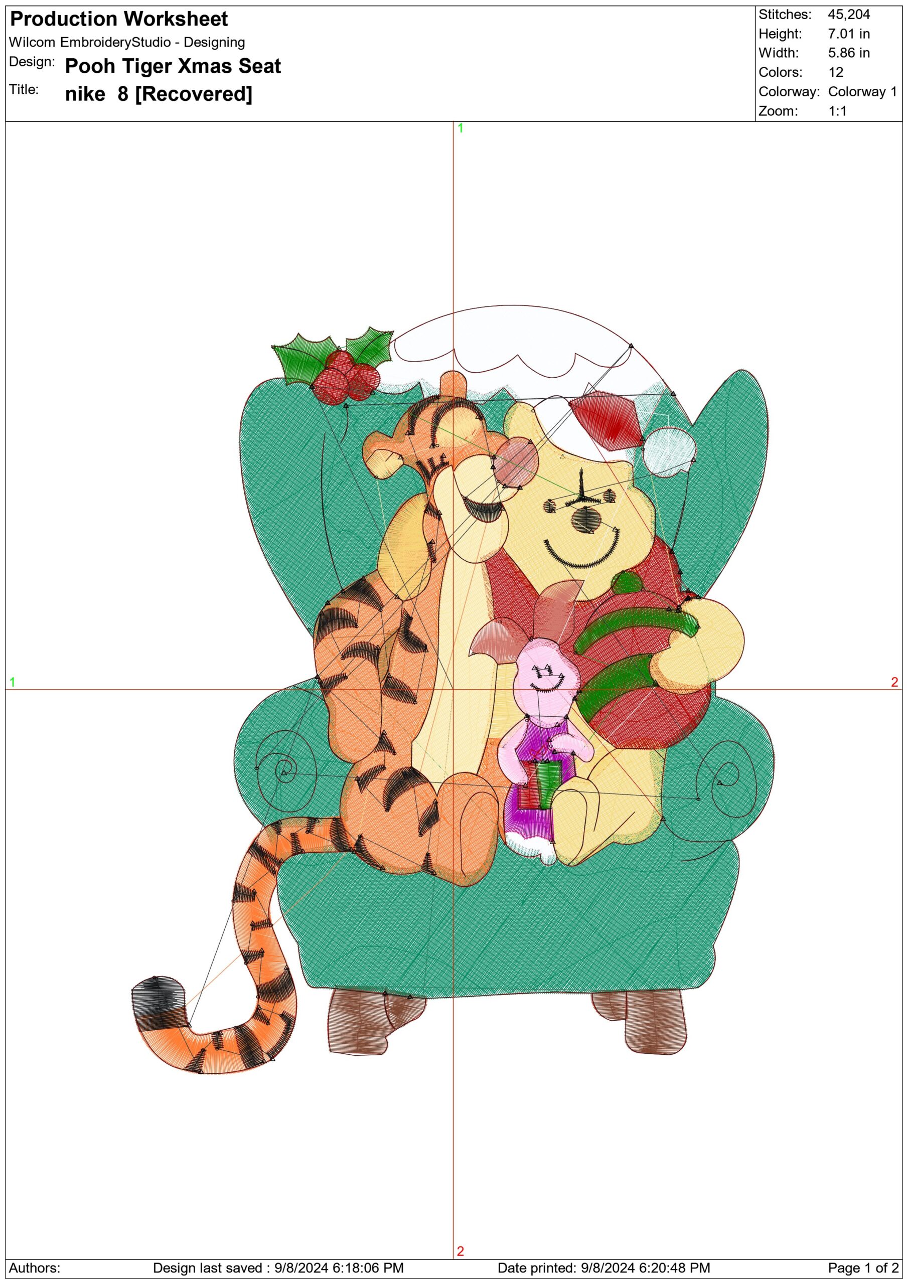 Nike Swoosh Christmas Seat Pooh and Tigger  - Xmas embroidery design file - instant download in a frame — view 2