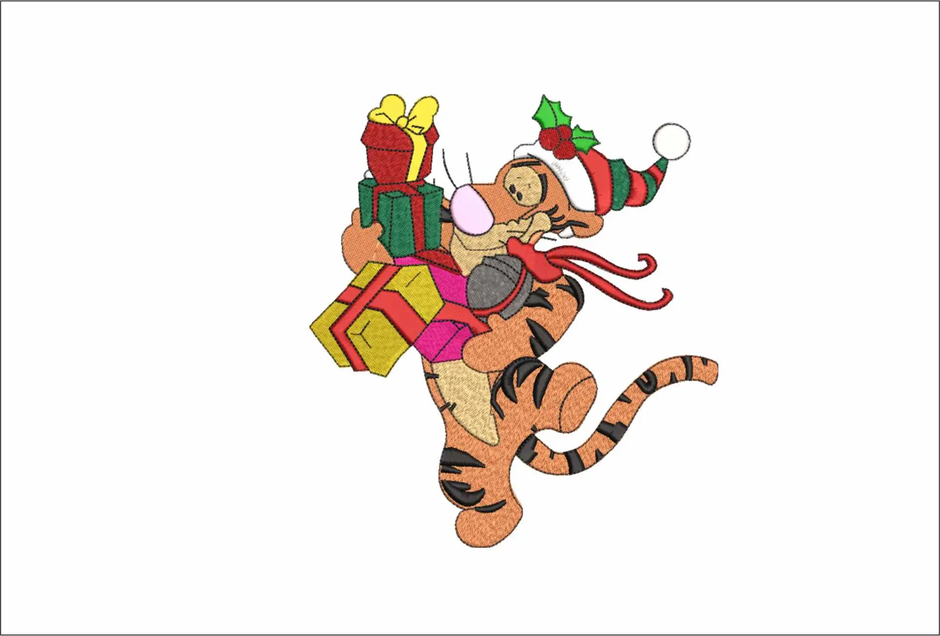 Christmas Tigger  - Xmas embroidery design file - instant download in a frame