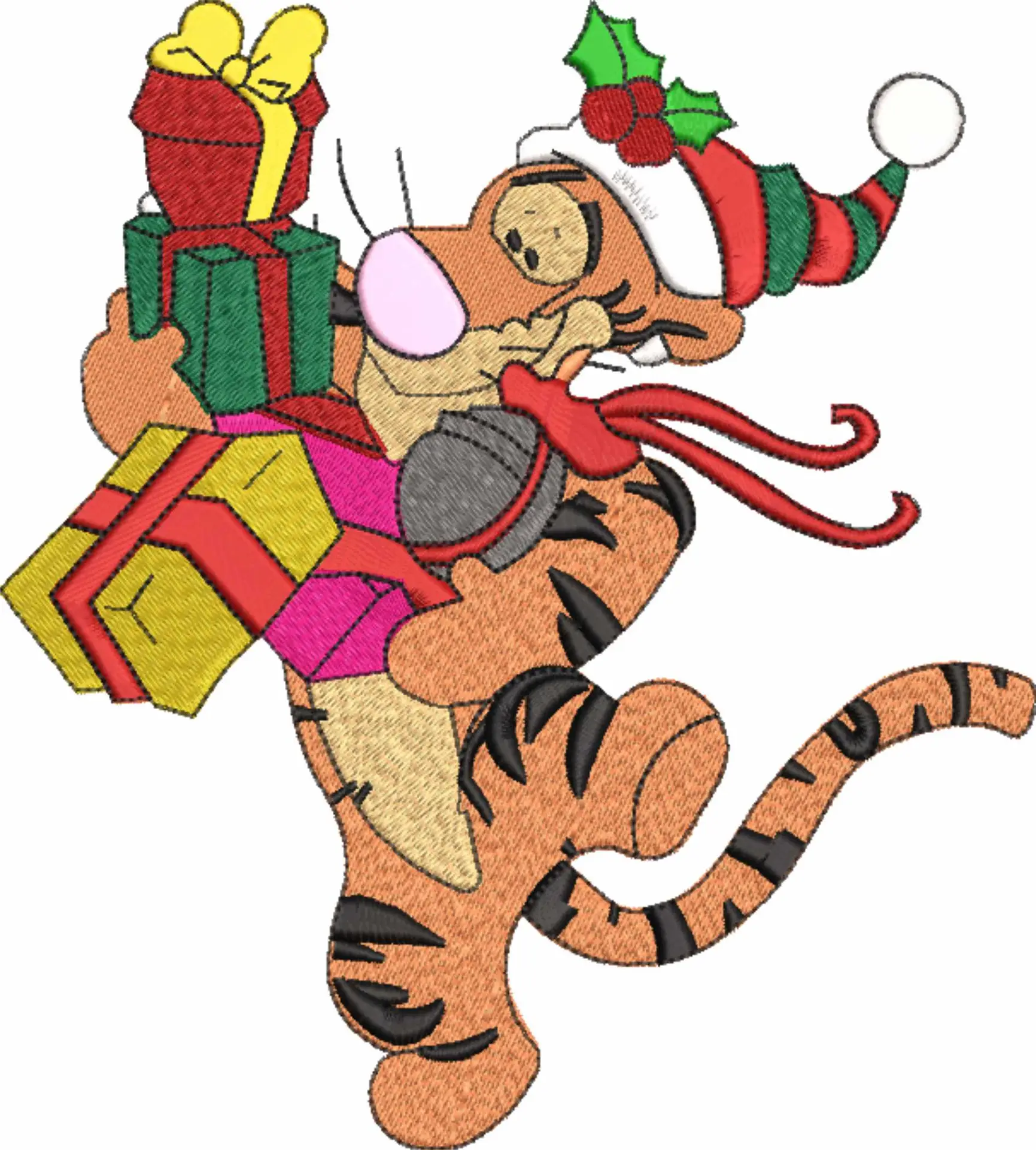 Christmas Tigger  - Xmas embroidery design file - instant download in a frame — view 4