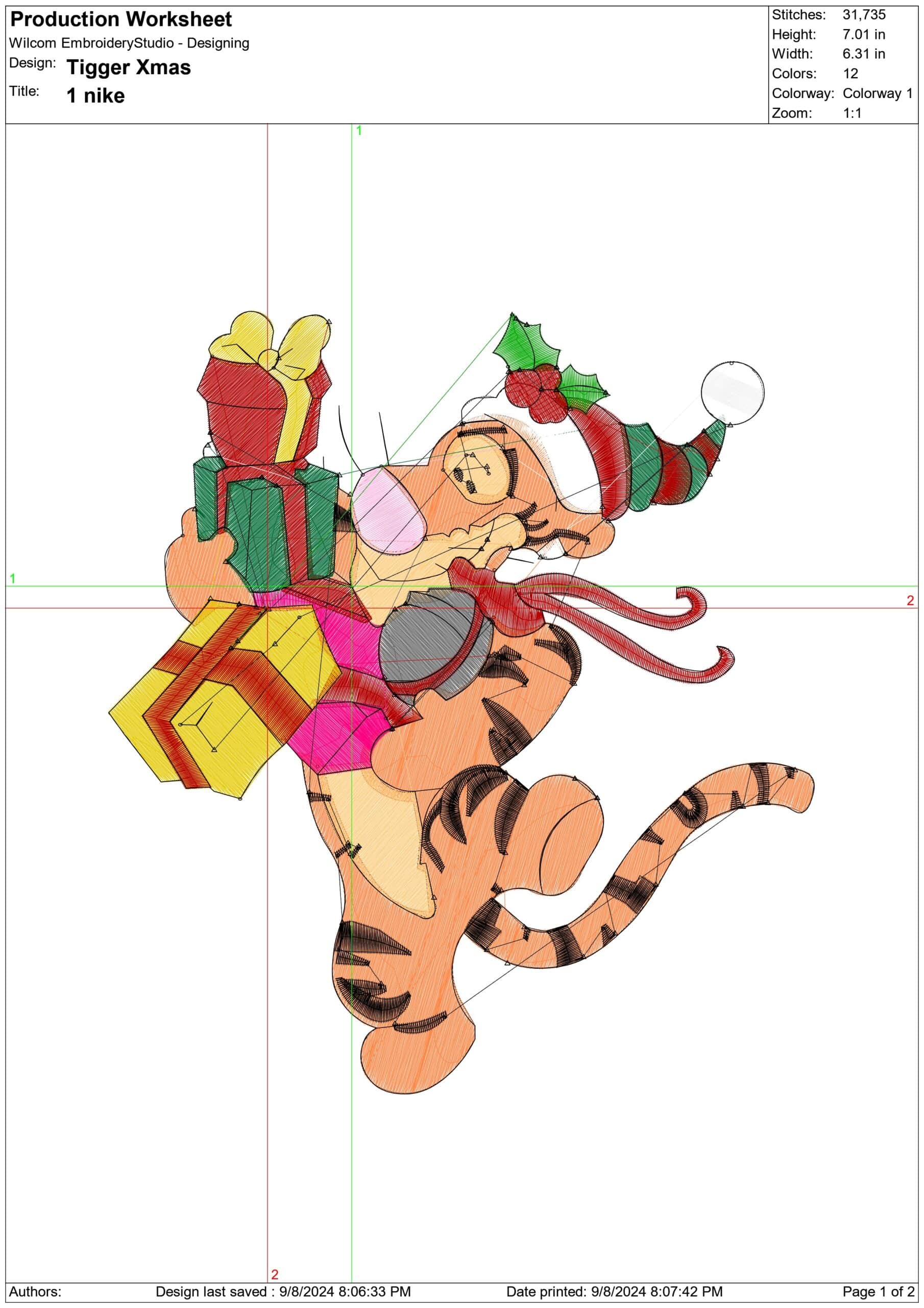 Christmas Tigger  - Xmas embroidery design file - instant download in a frame — view 2