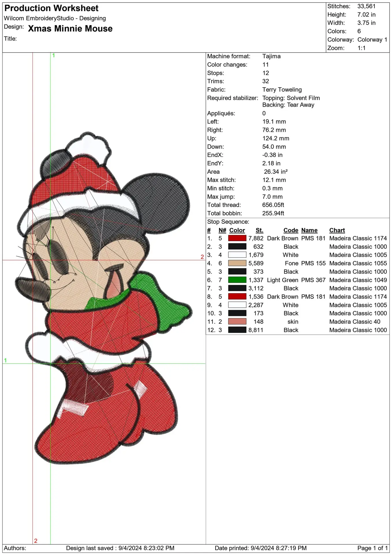 Christmas Minnie Mouse Santa  - Xmas embroidery design file - instant download in a frame — view 3