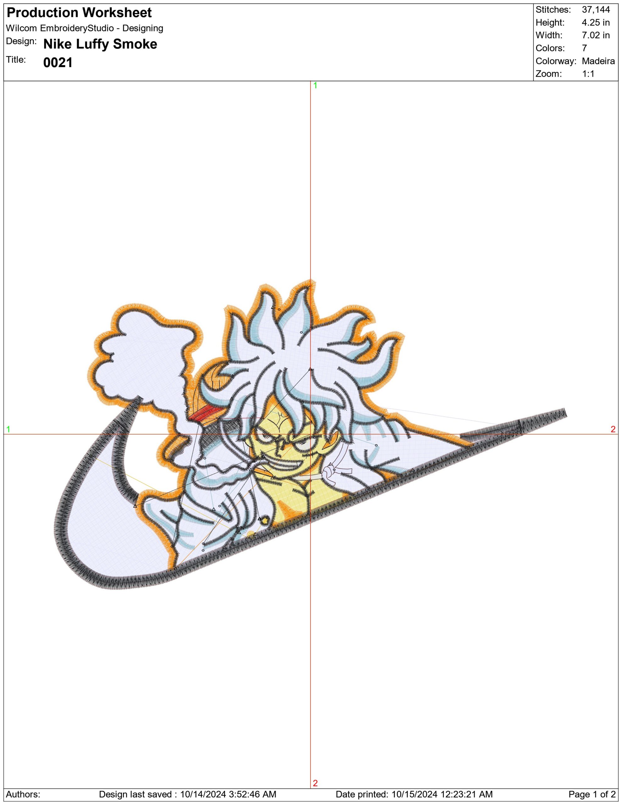 Nike Swoosh Luffy Smoke - Anime embroidery design - embroidery file - instant download — view 2