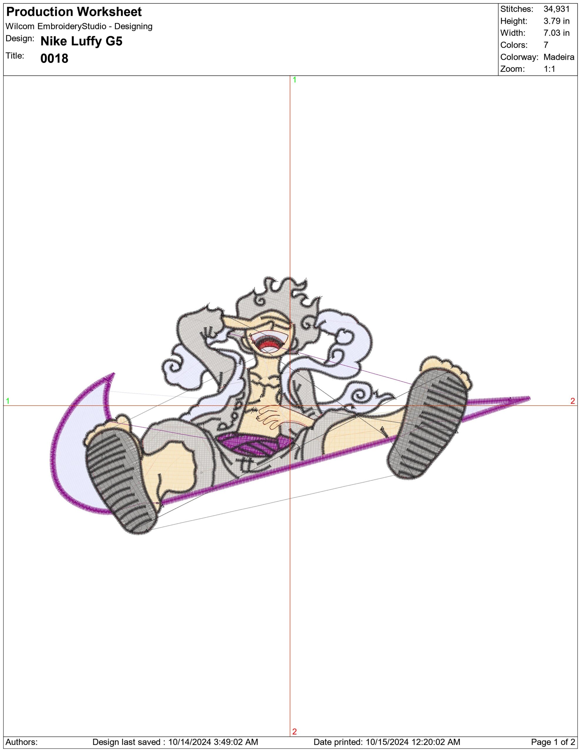 Nike Swoosh Luffy G5 - Anime embroidery design - embroidery file - instant download — view 2