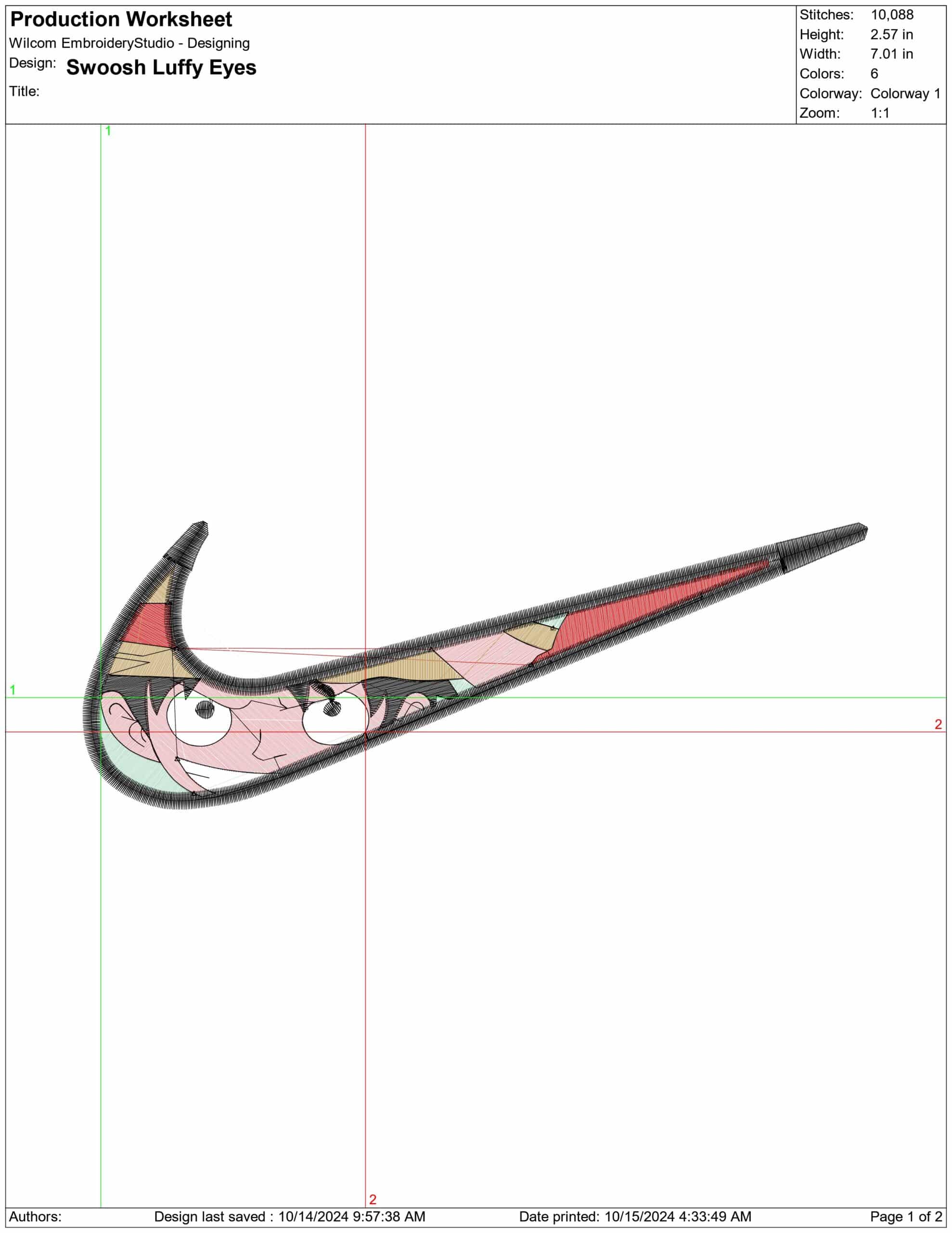 Nike Swoosh Luffy Eyes - Anime embroidery design - embroidery file - instant download — view 2