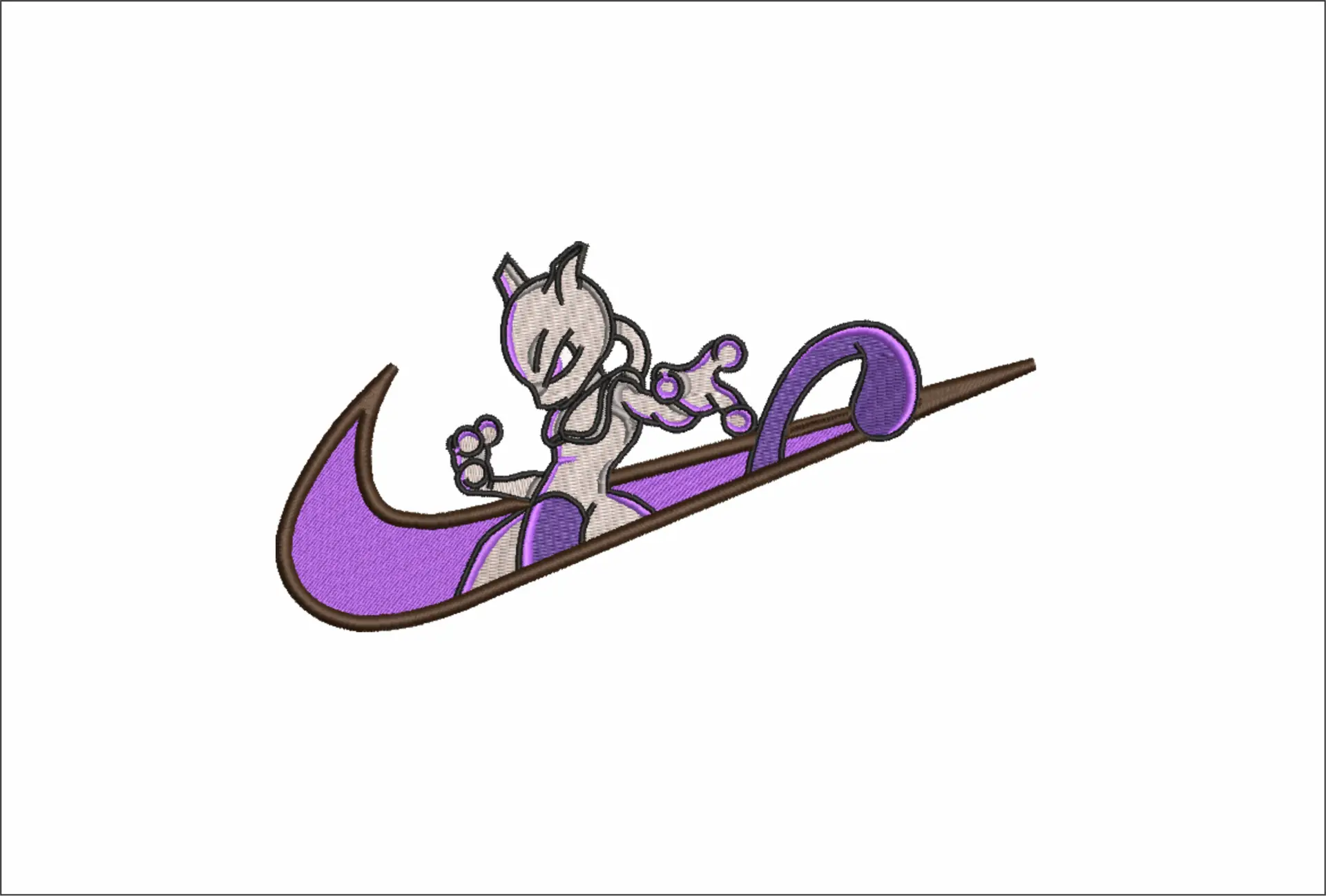Nike Swoosh Mewtwo - Anime embroidery design - embroidery file - instant download