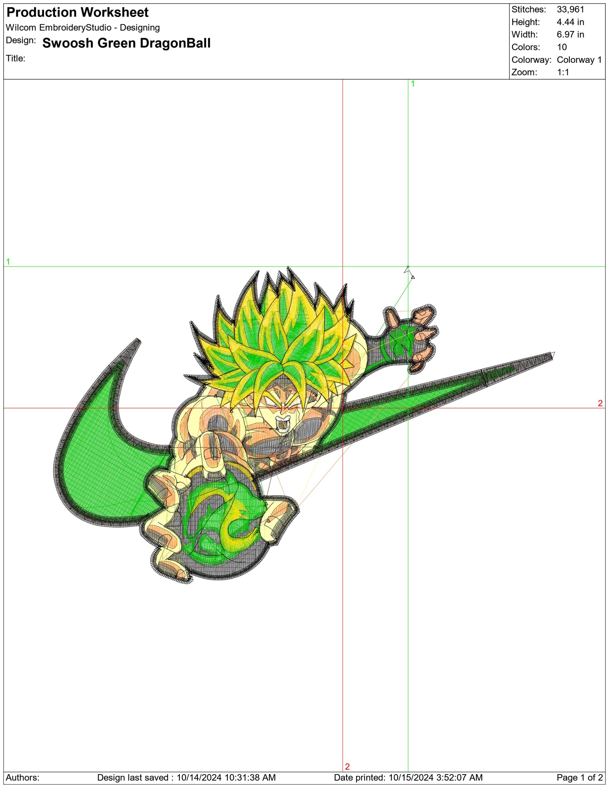 Nike Swoosh Green Dragon Ballz - Anime embroidery design - embroidery file - instant download — view 2