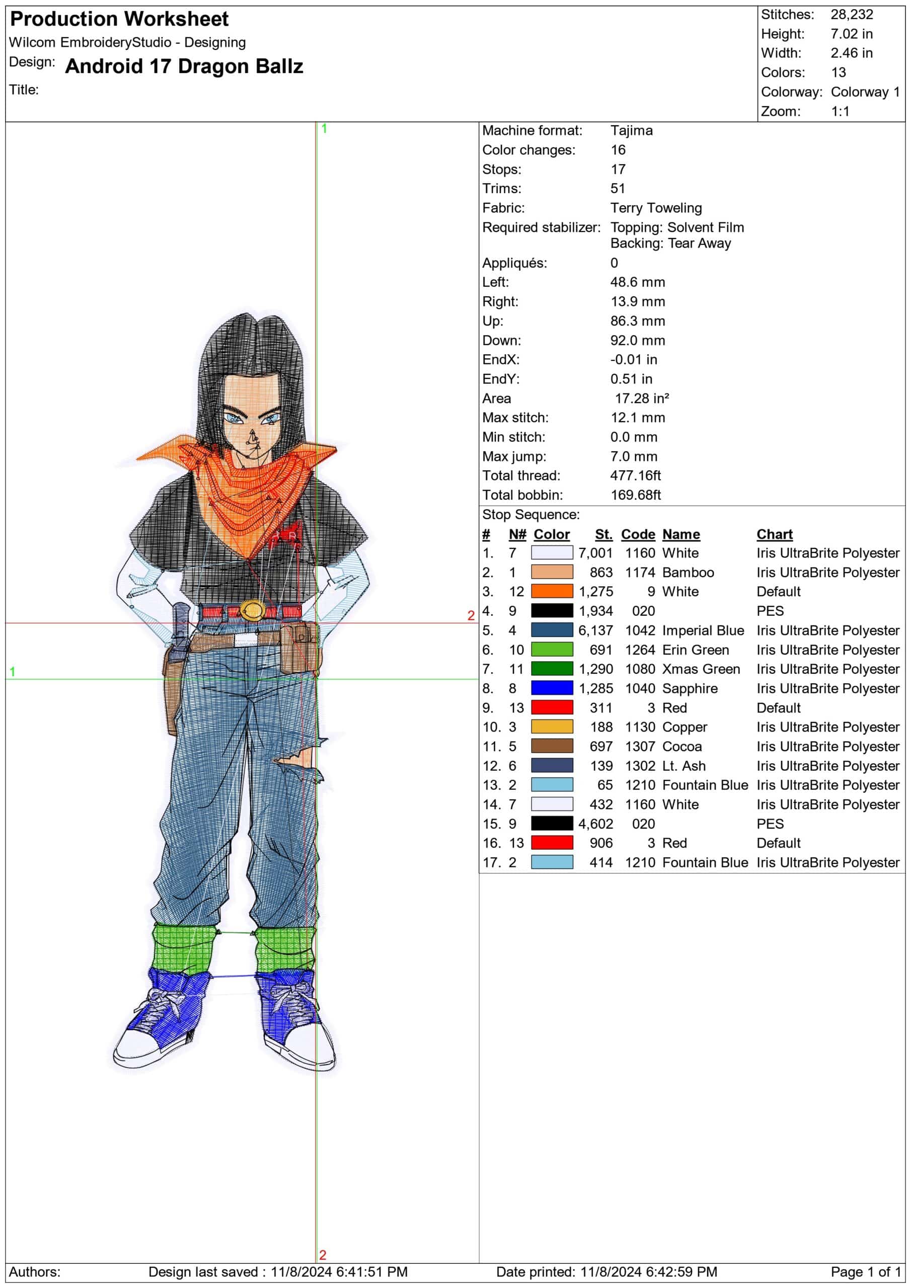 Android 17 Dragon Ballz - Anime embroidery design - embroidery file - instant download — view 2