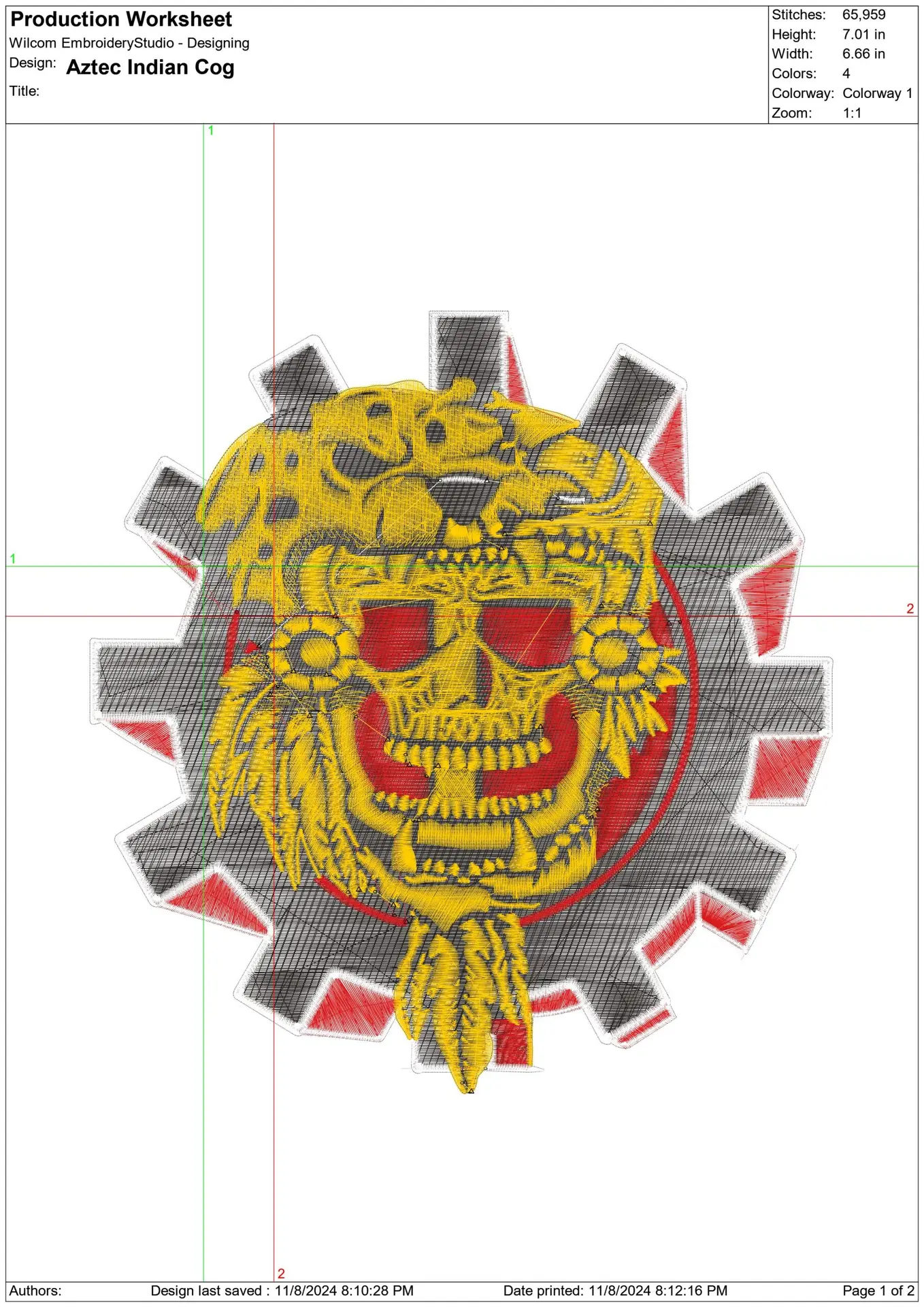Aztec Indian Cog design - Anime embroidery design - embroidery file - instant download — view 2
