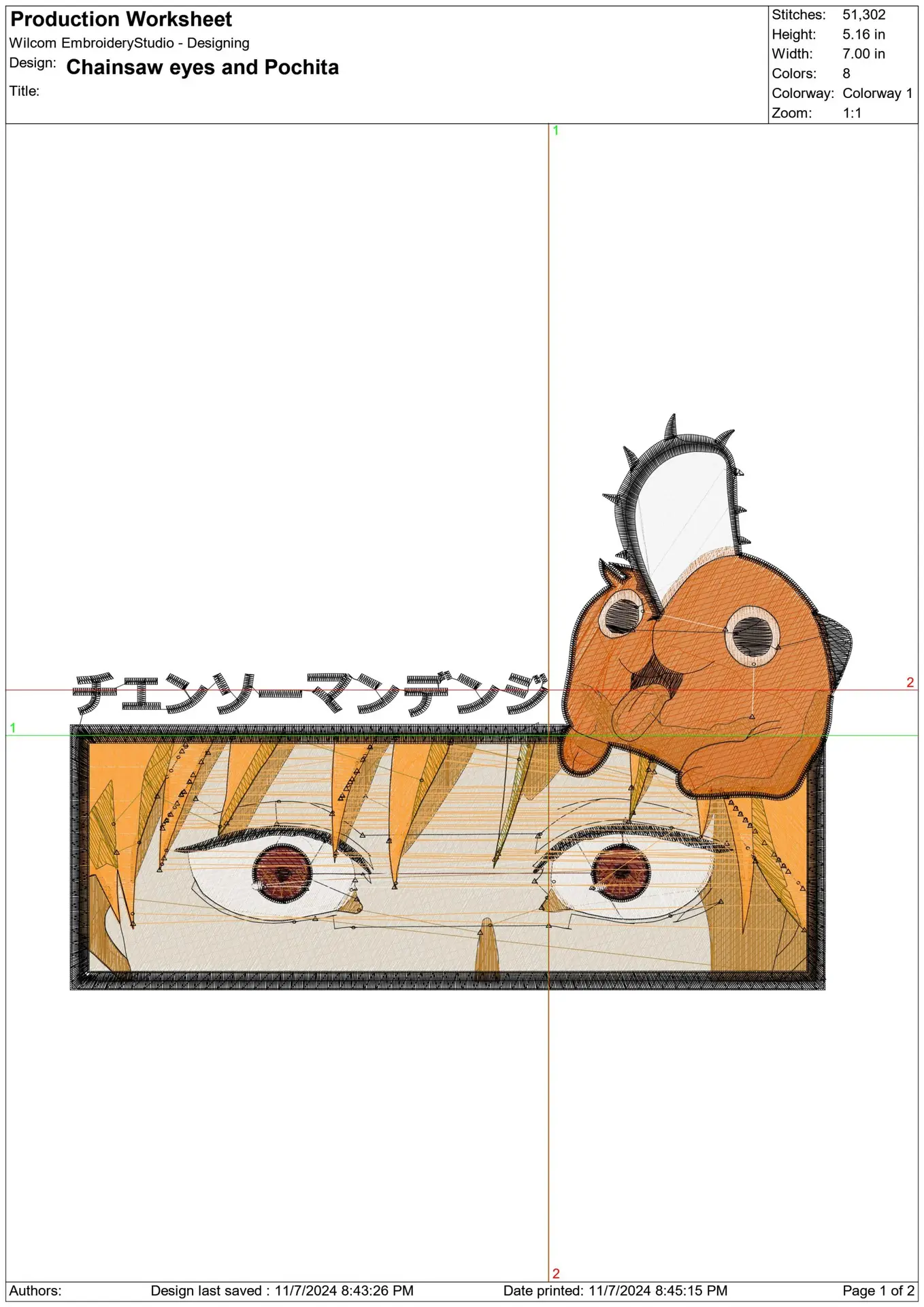Chainsaw eyes and Pochita - Anime embroidery design - embroidery file - instant download — view 2