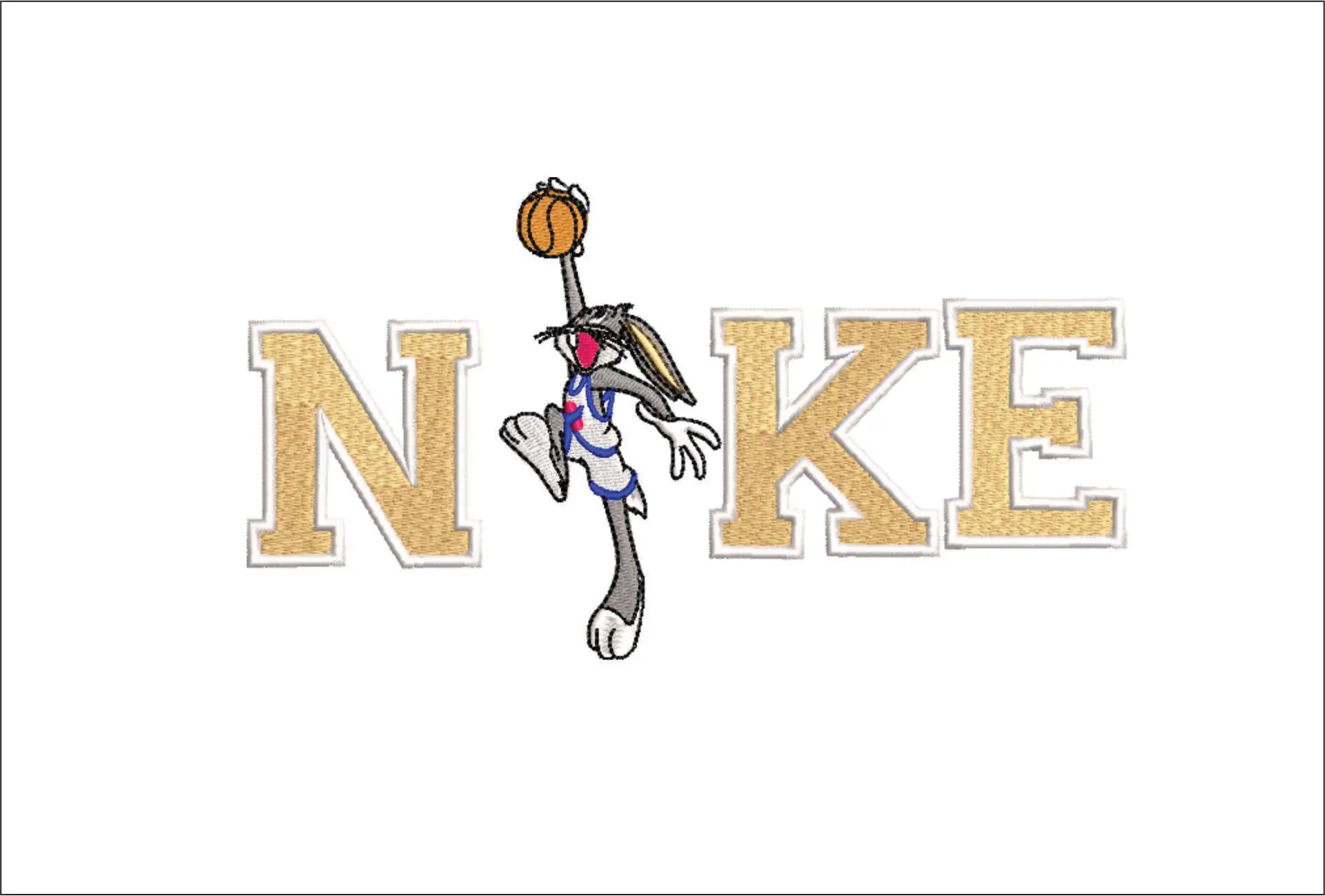 Nike Swoosh Bugs Bunny- Nike Space Jam embroidery design file - instant download in a frame