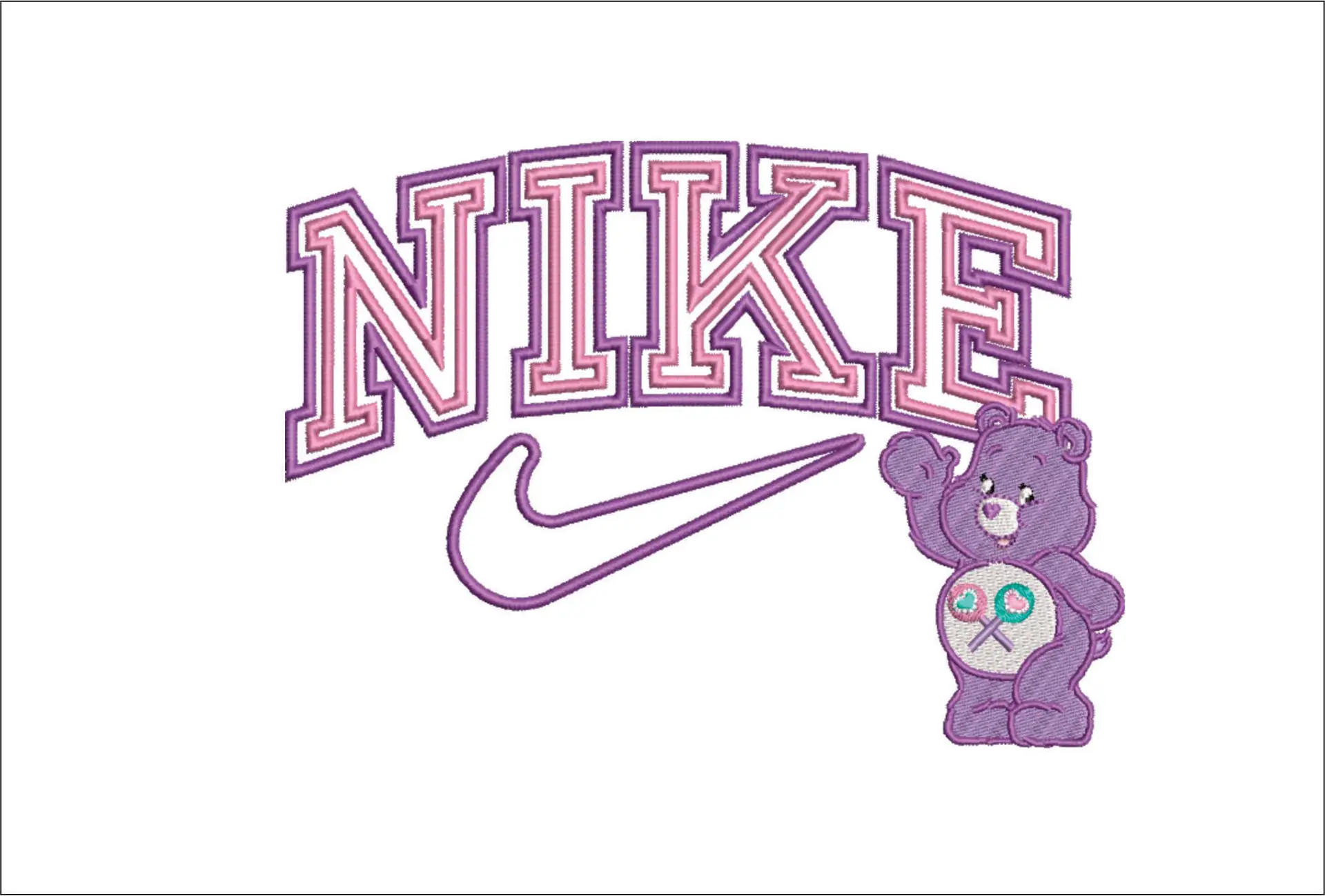 Nike Swoosh Care Bear- Nike embroidery design file - instant download in a frame