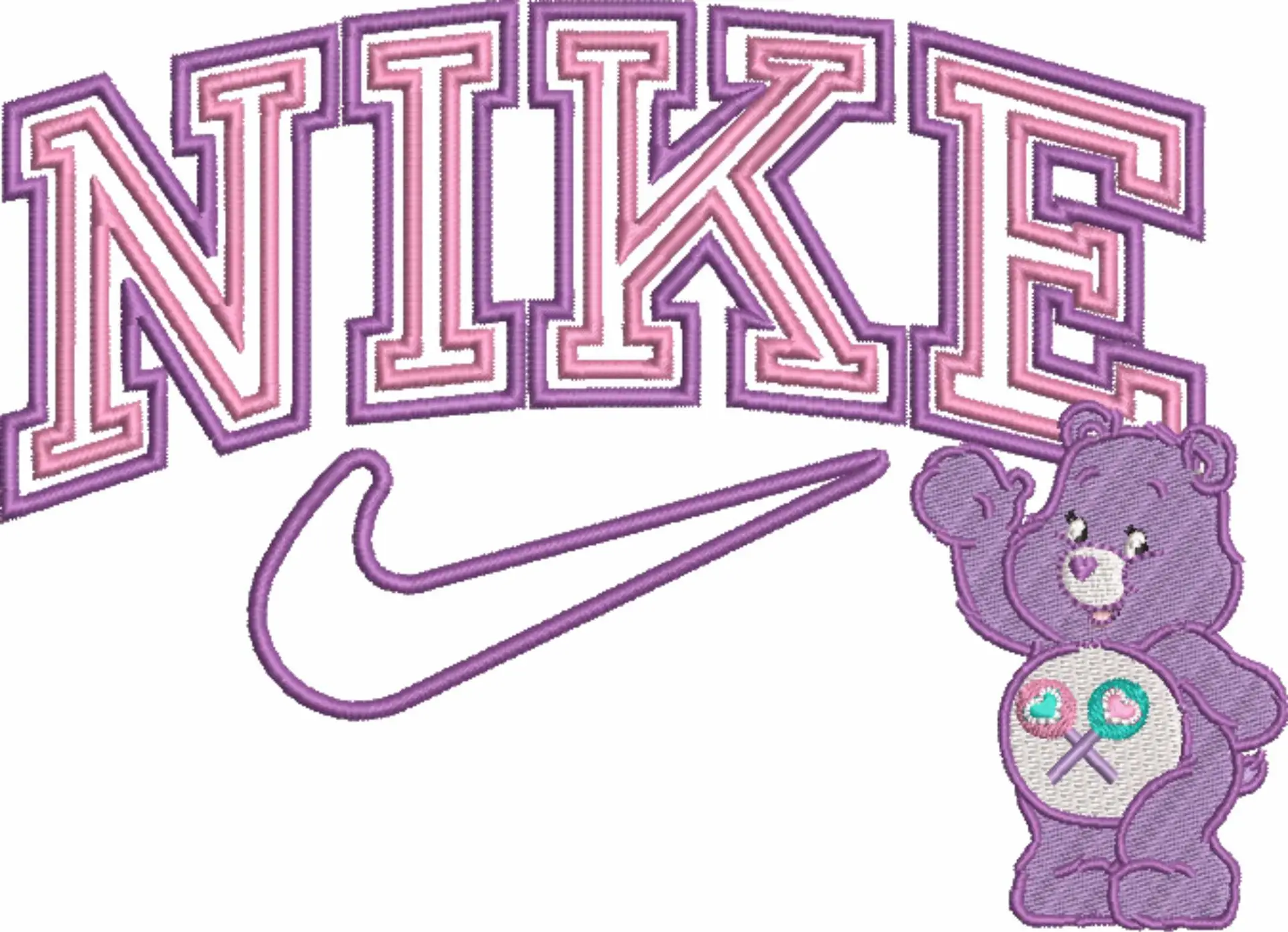 Nike Swoosh Care Bear- Nike embroidery design file - instant download in a frame — view 2