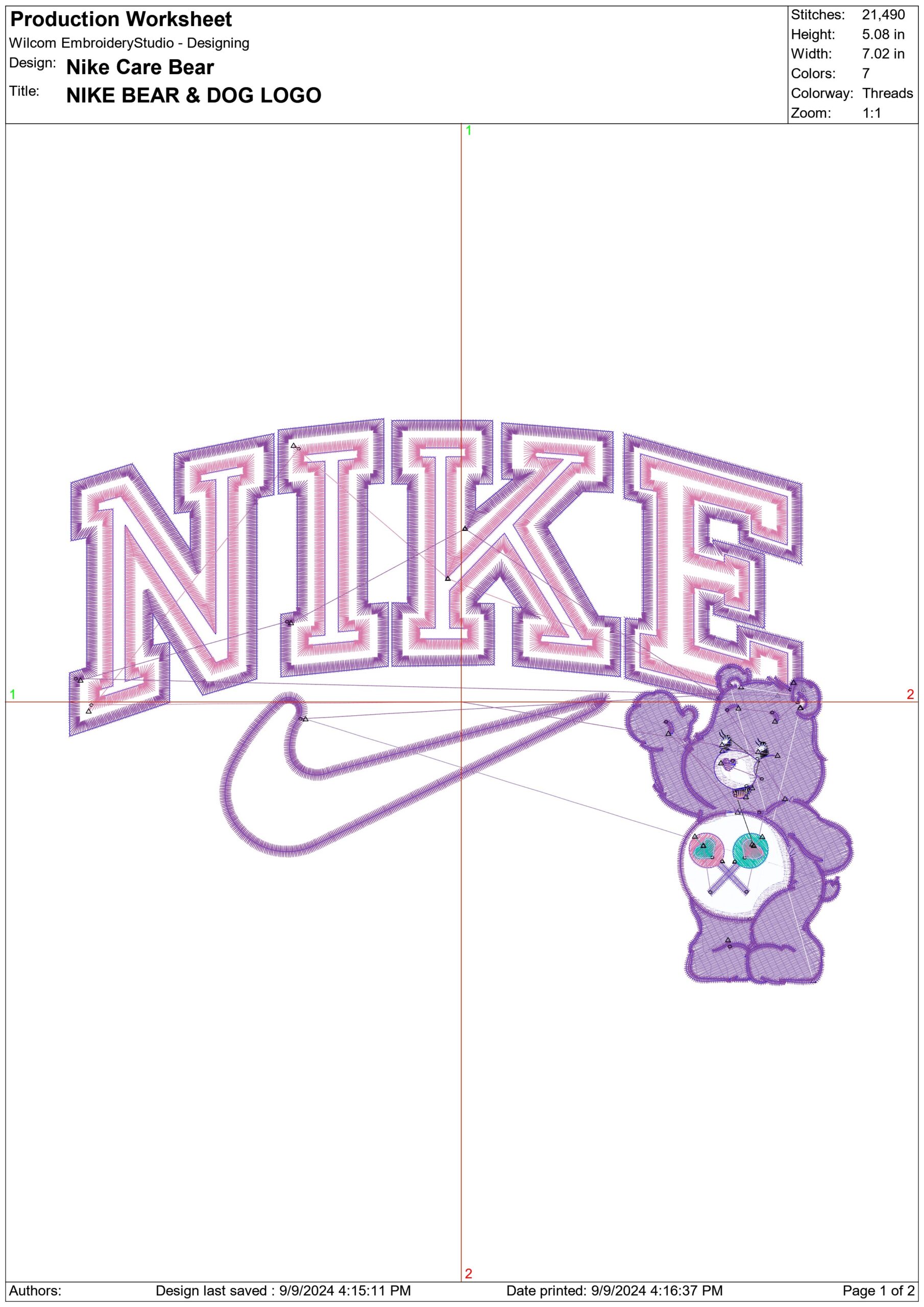 Nike Swoosh Care Bear- Nike embroidery design file - instant download in a frame — view 3