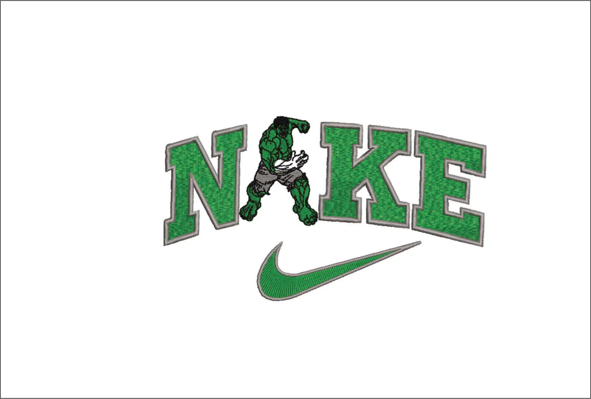 Nike Swoosh Marvel Hulk - Nike embroidery design file - instant download in a frame