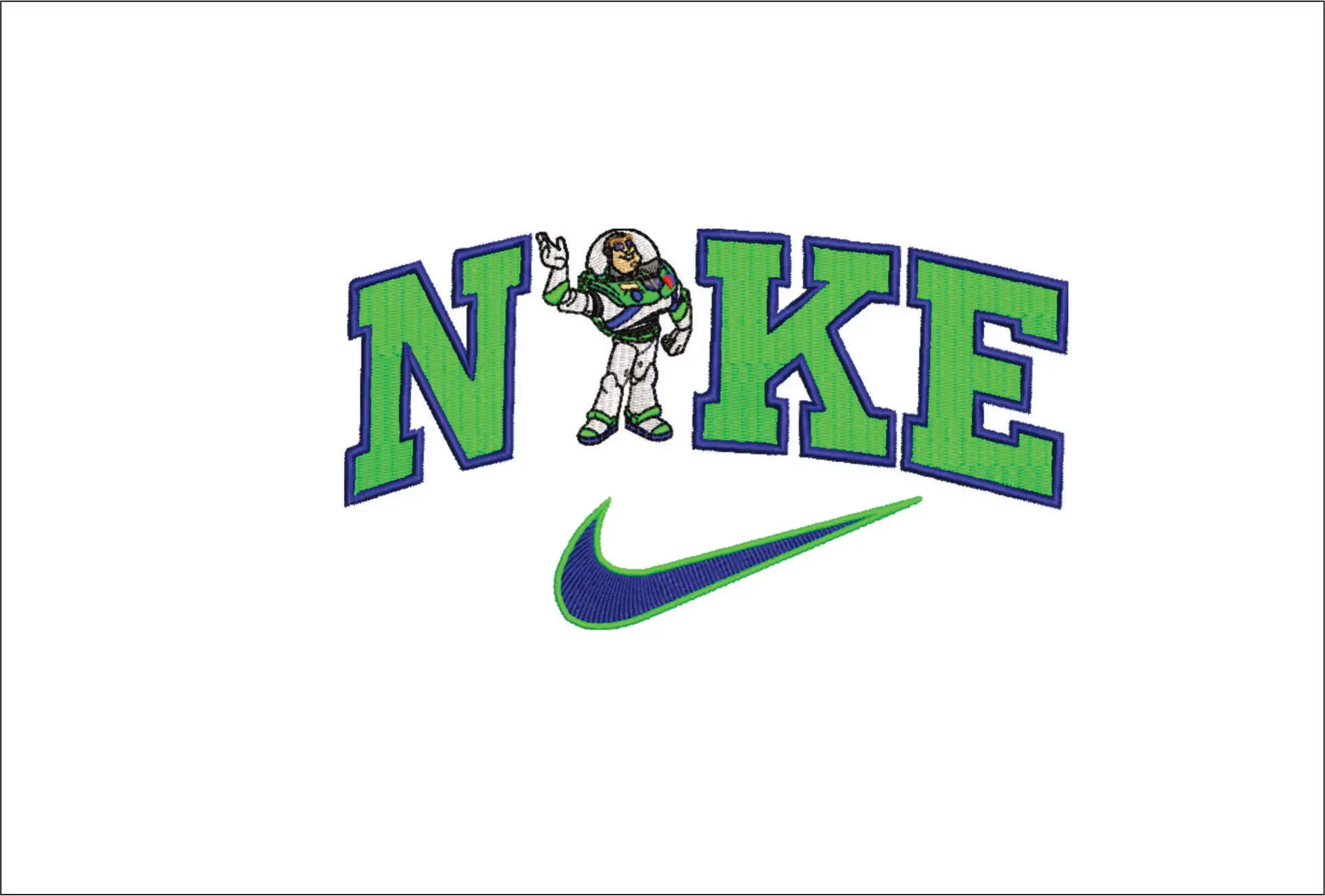 Nike Swoosh Buzz Lightyear - Nike Toy Story embroidery design file - instant download in a frame