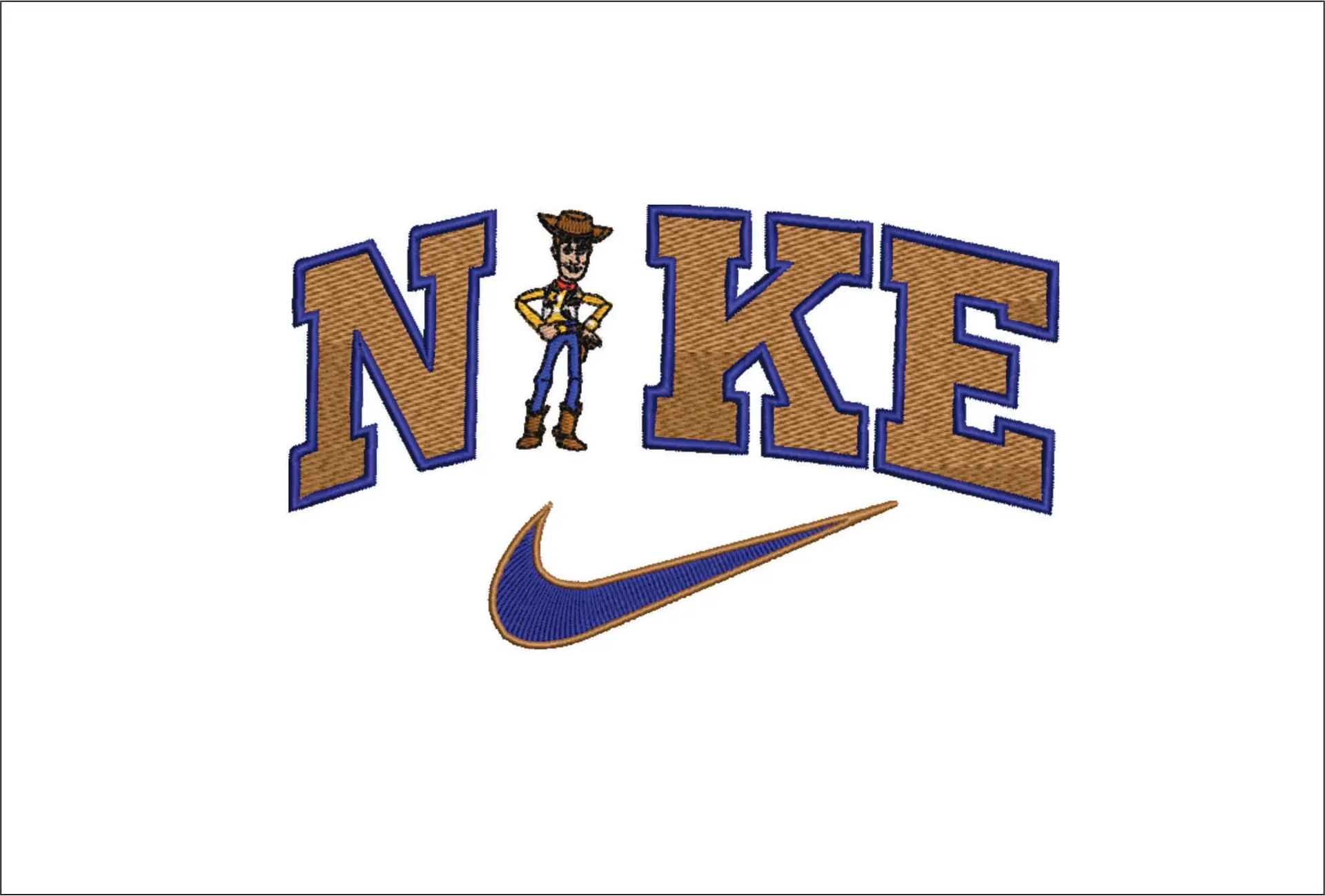 Nike Swoosh Woody - Nike Toy Story embroidery design file - instant download in a frame