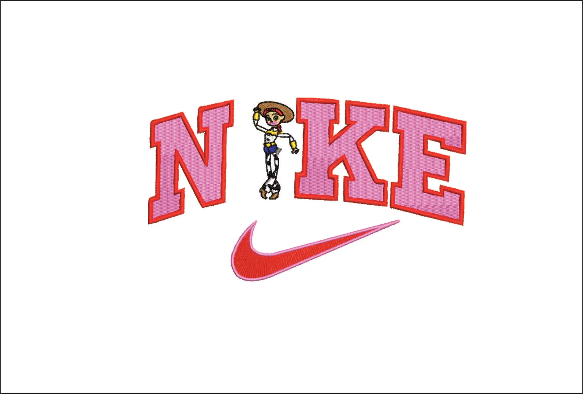 Nike Swoosh Jessie - Nike Toy Story embroidery design file - instant download in a frame