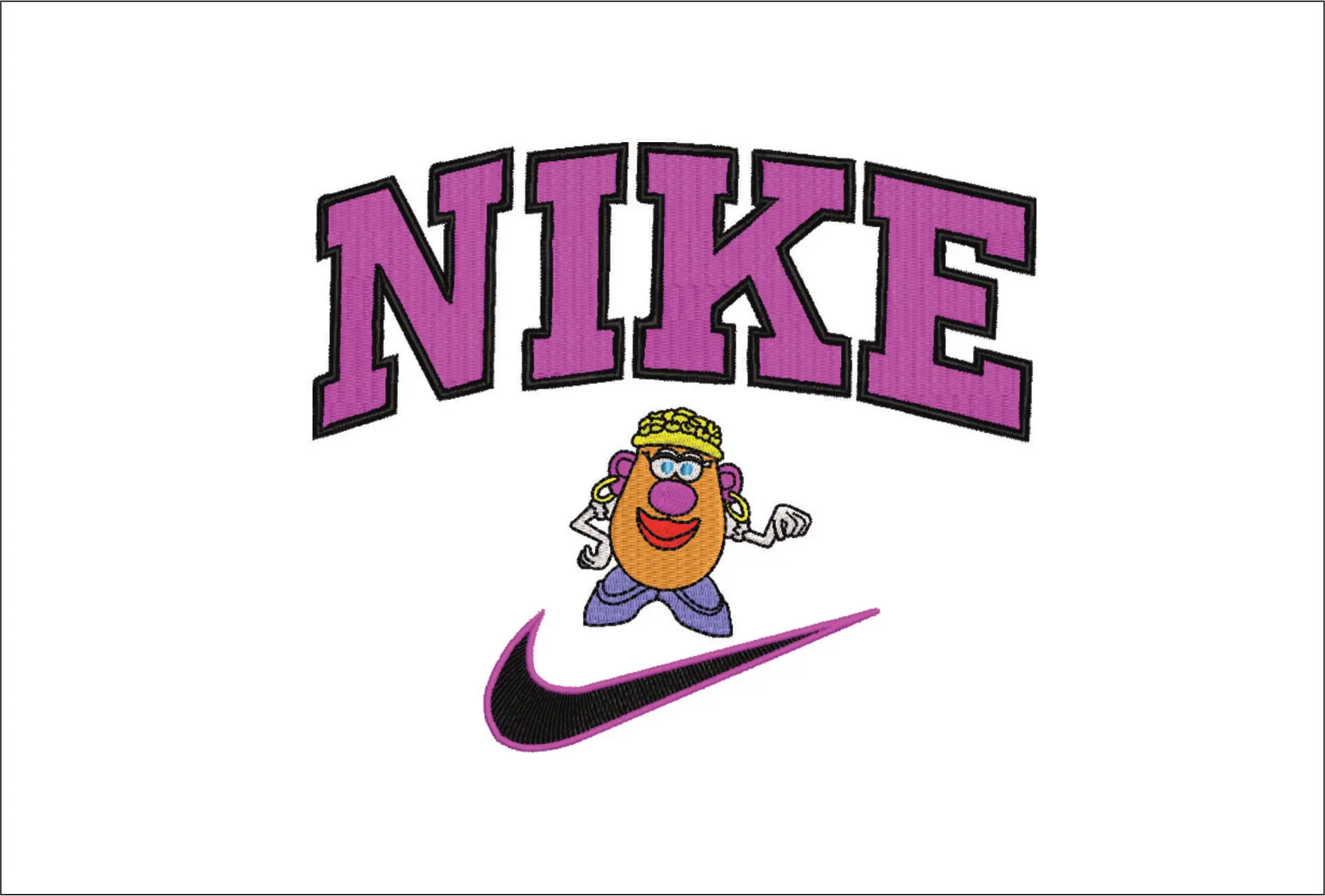 Nike Swoosh Mrs Potato Head - Nike Toy Story embroidery design file - instant download in a frame