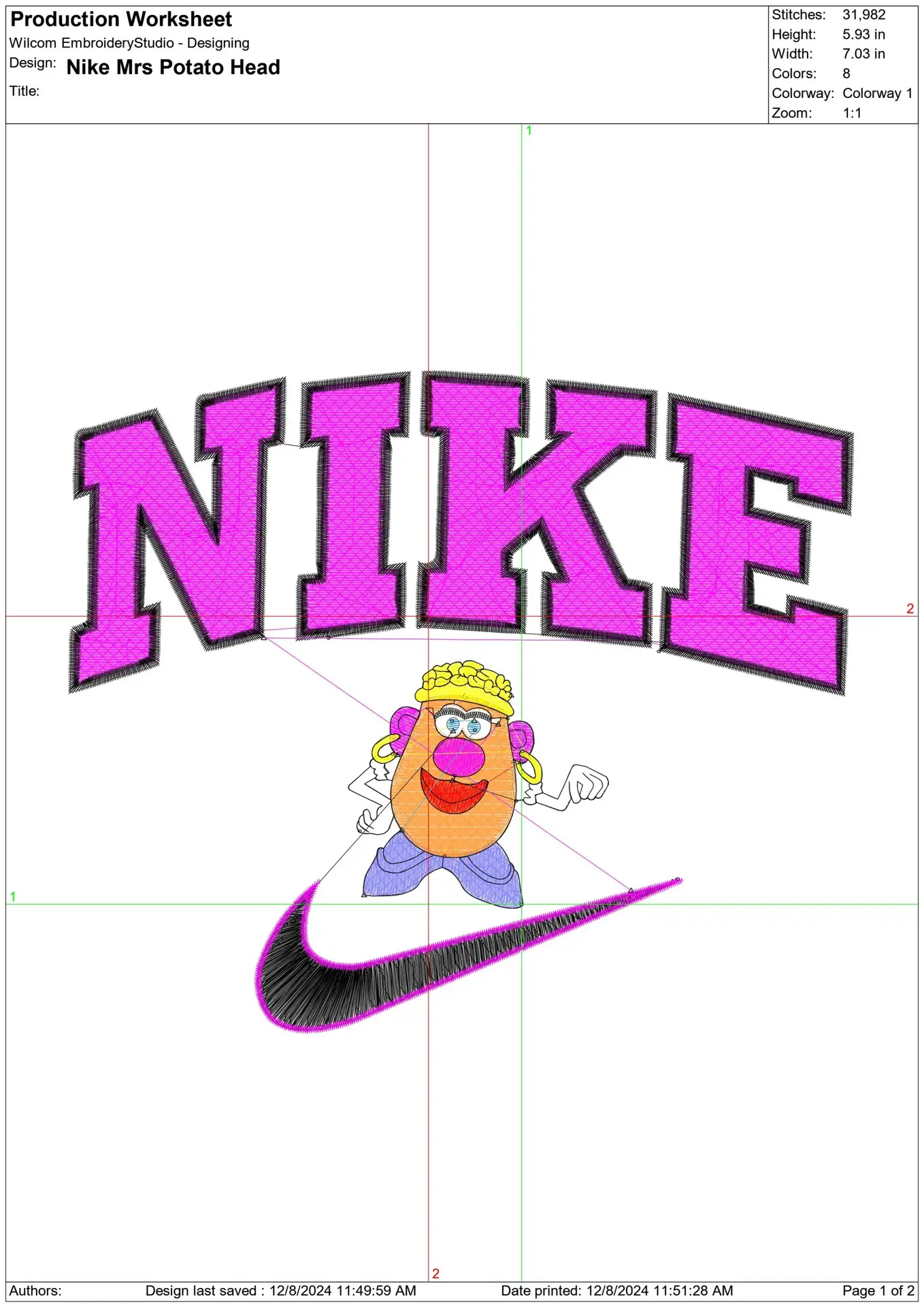 Nike Swoosh Mrs Potato Head - Nike Toy Story embroidery design file - instant download in a frame — view 2