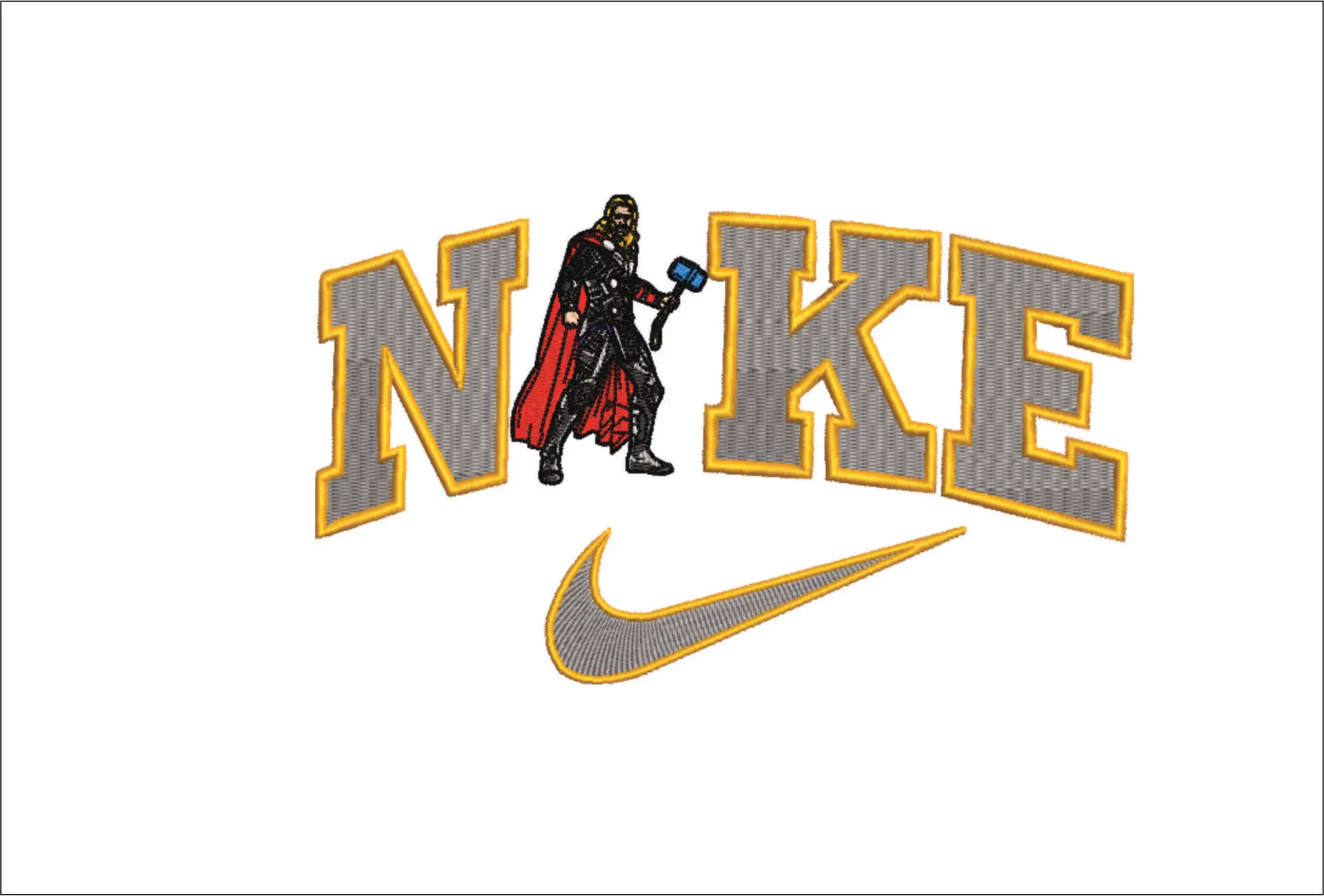Nike Swoosh Marvel Thor - Nike embroidery design file - instant download in a frame