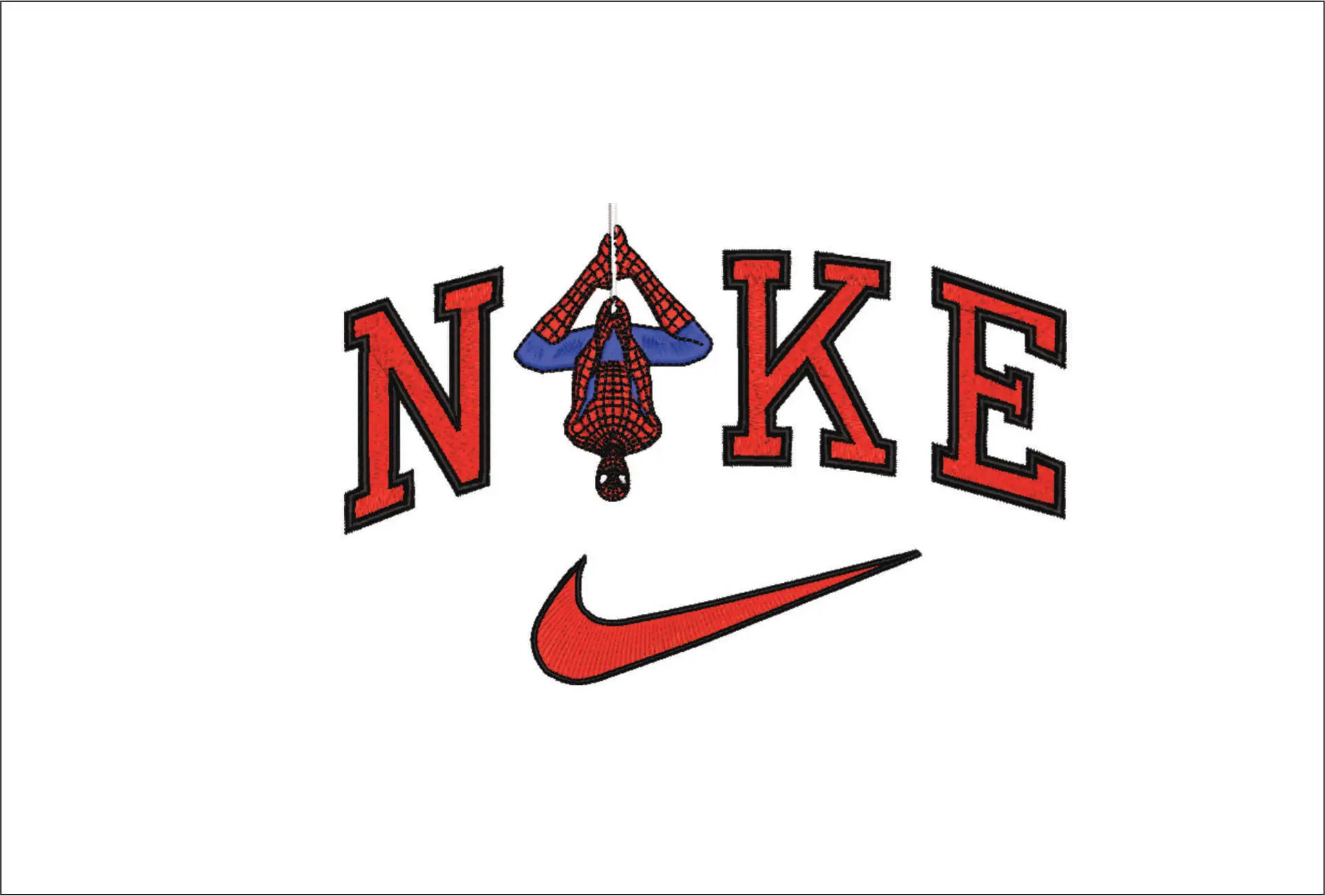Nike Swoosh Marvel Spiderman Hanging - Nike embroidery design file - instant download in a frame