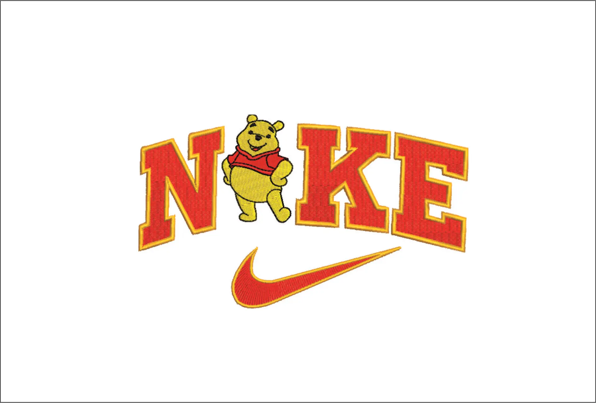 Nike Swoosh Winnie the Pooh - Nike embroidery design file - instant download in a frame