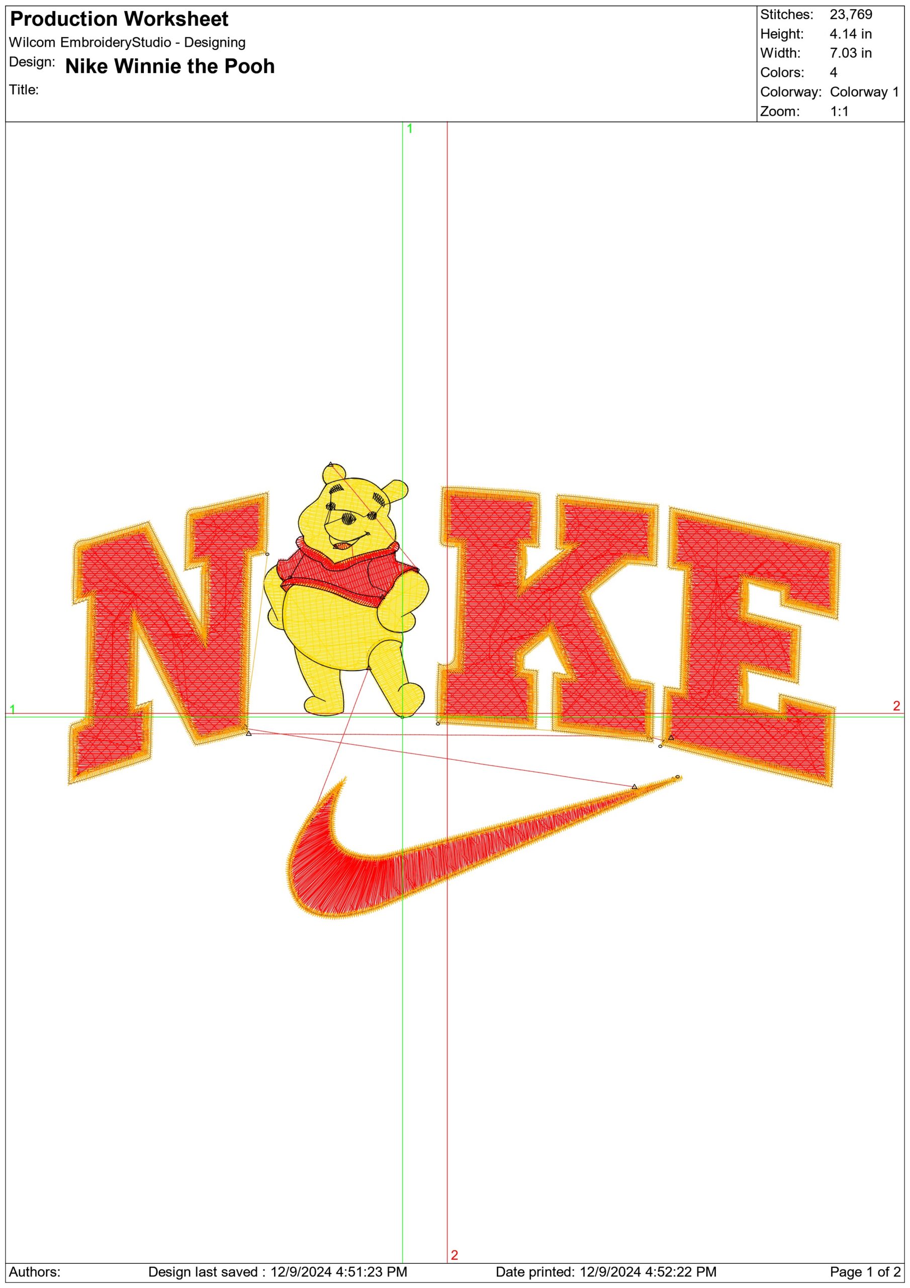 Nike Swoosh Winnie the Pooh - Nike embroidery design file - instant download in a frame — view 2