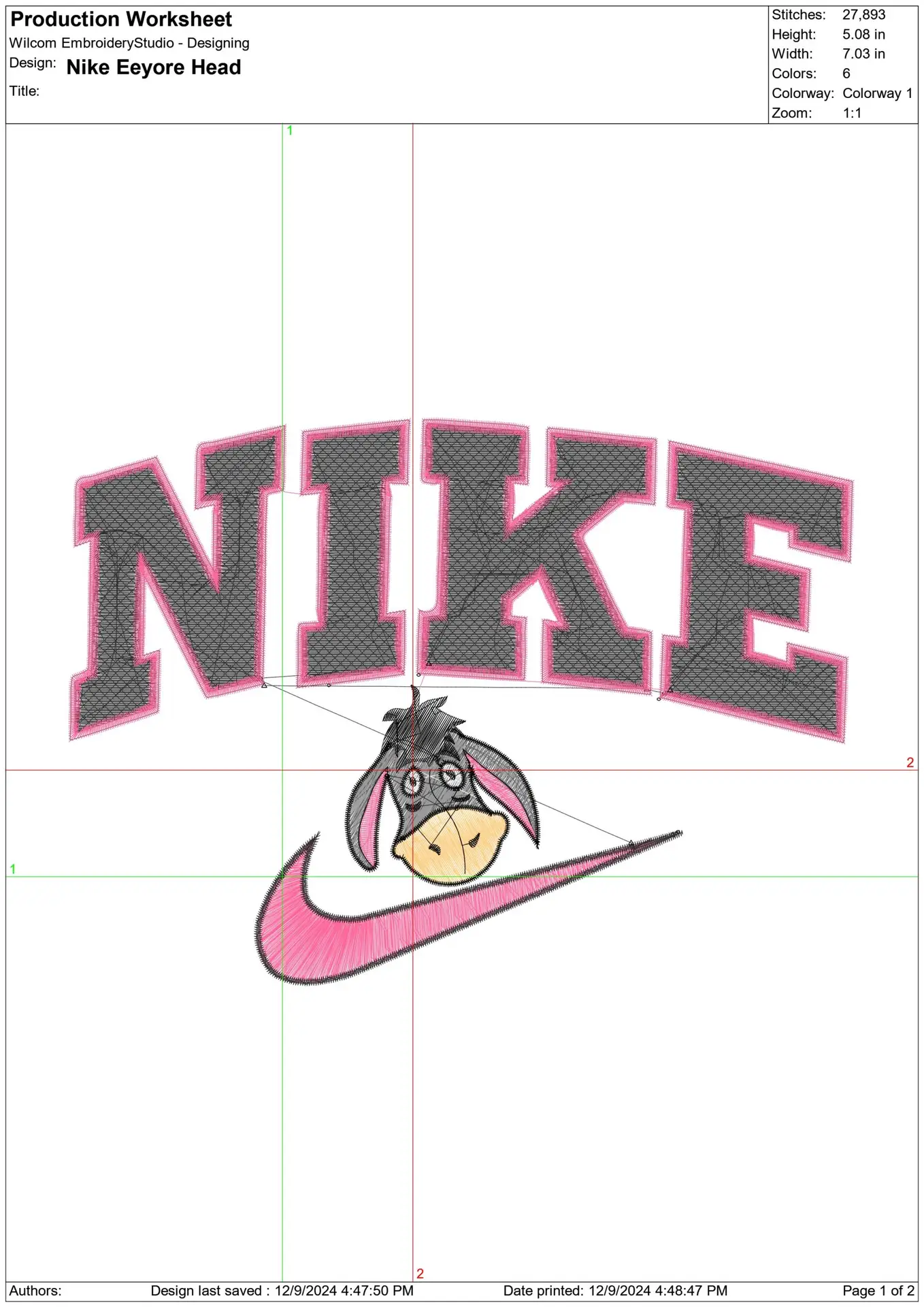 Nike Swoosh Eeyore Head - Nike embroidery design file - instant download in a frame — view 2