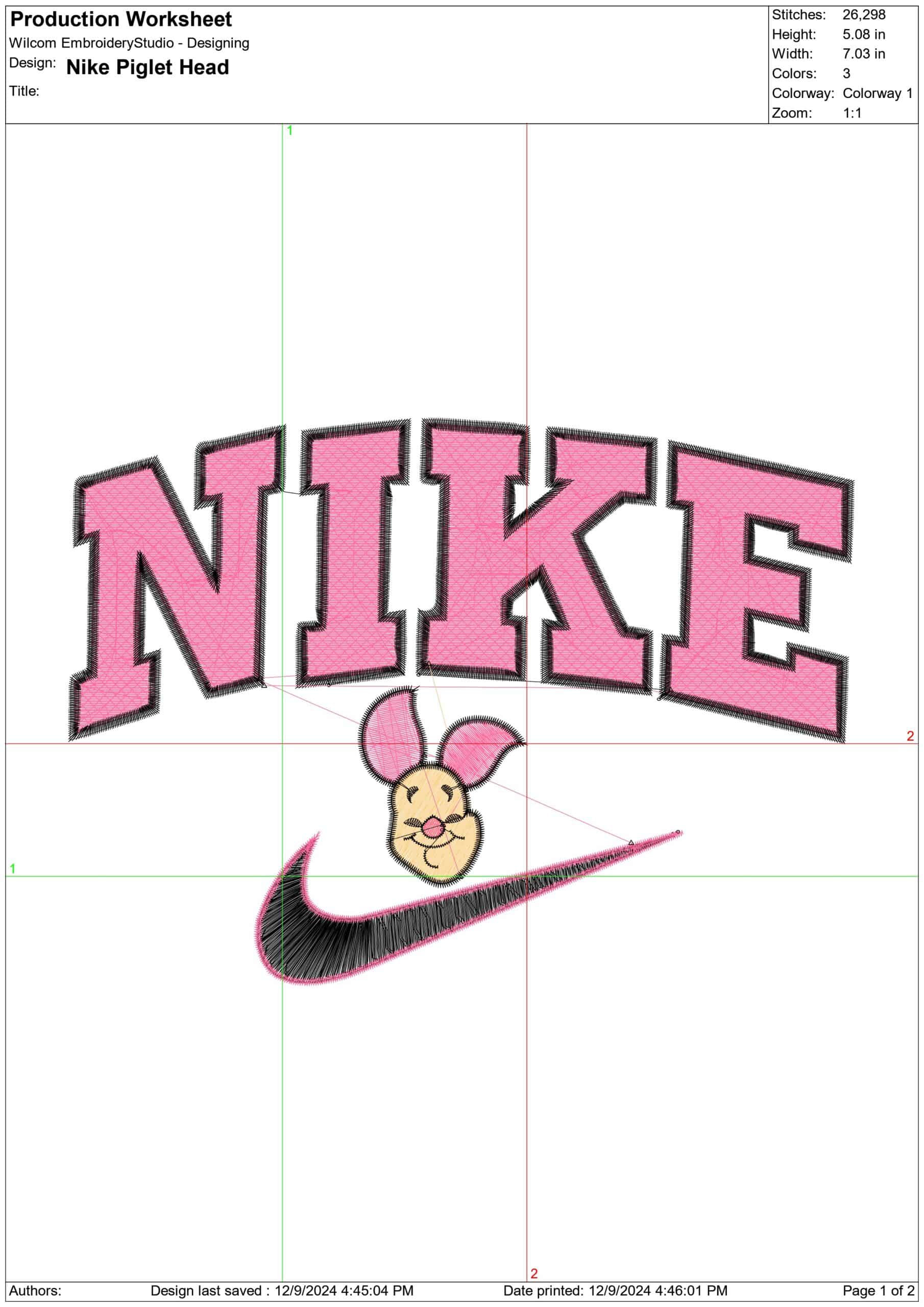 Nike Swoosh Piglet Head - Nike embroidery design file - instant download in a frame — view 2