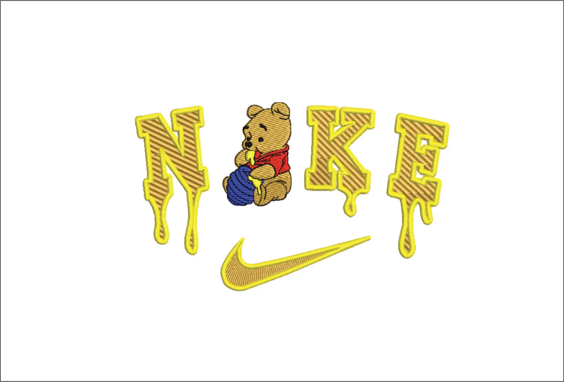 Nike Swoosh Winnie the Pooh Honey Drip - Nike embroidery design file - instant download in a frame