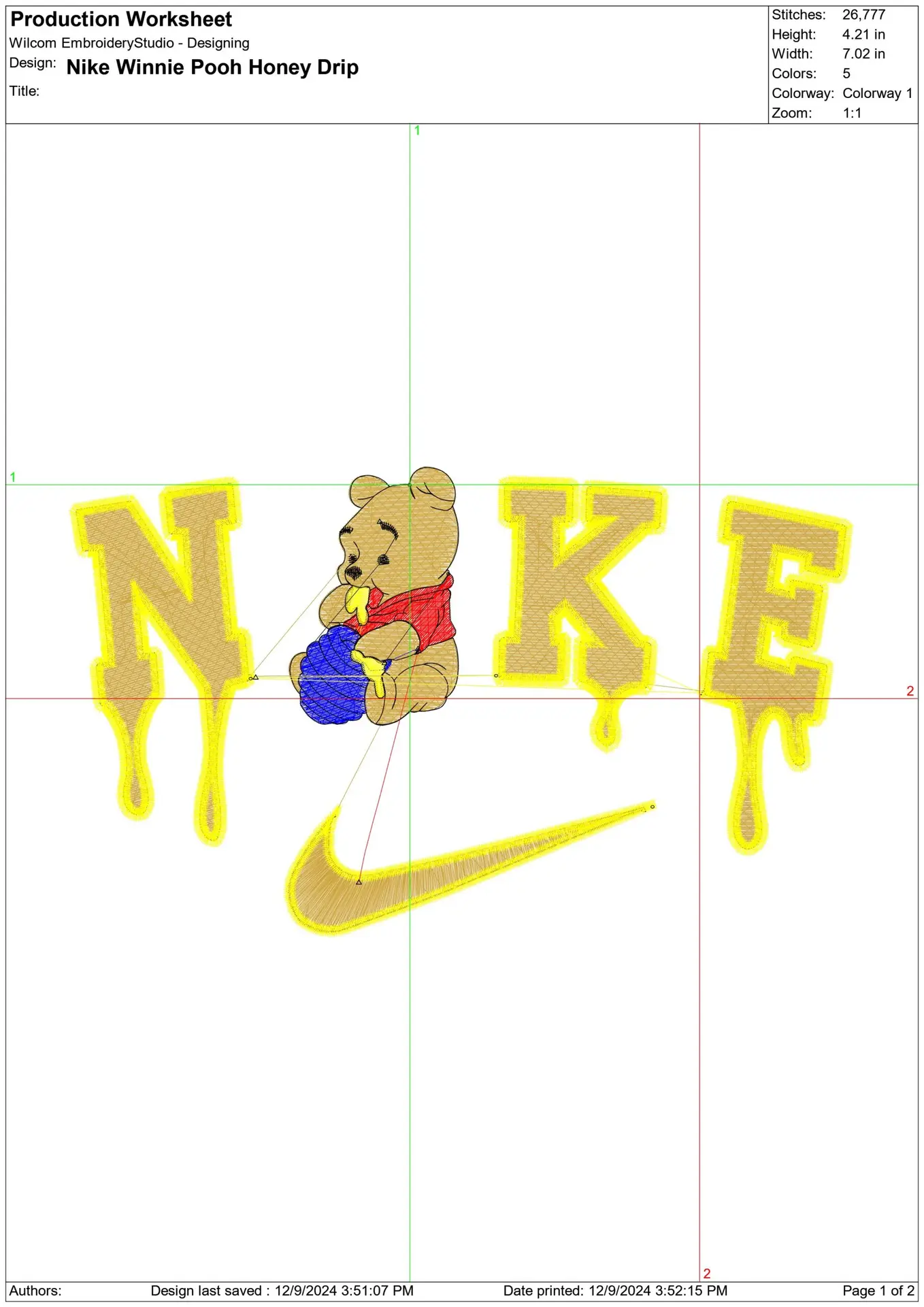 Nike Swoosh Winnie the Pooh Honey Drip - Nike embroidery design file - instant download in a frame — view 2