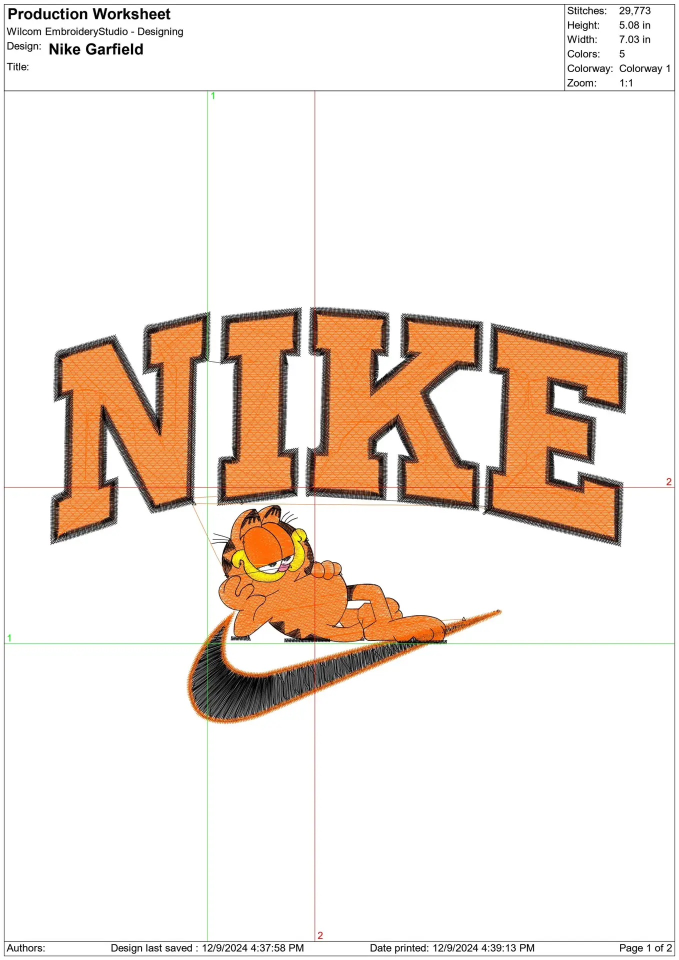 Nike Swoosh Garfield - Nike embroidery design file - instant download in a frame — view 2