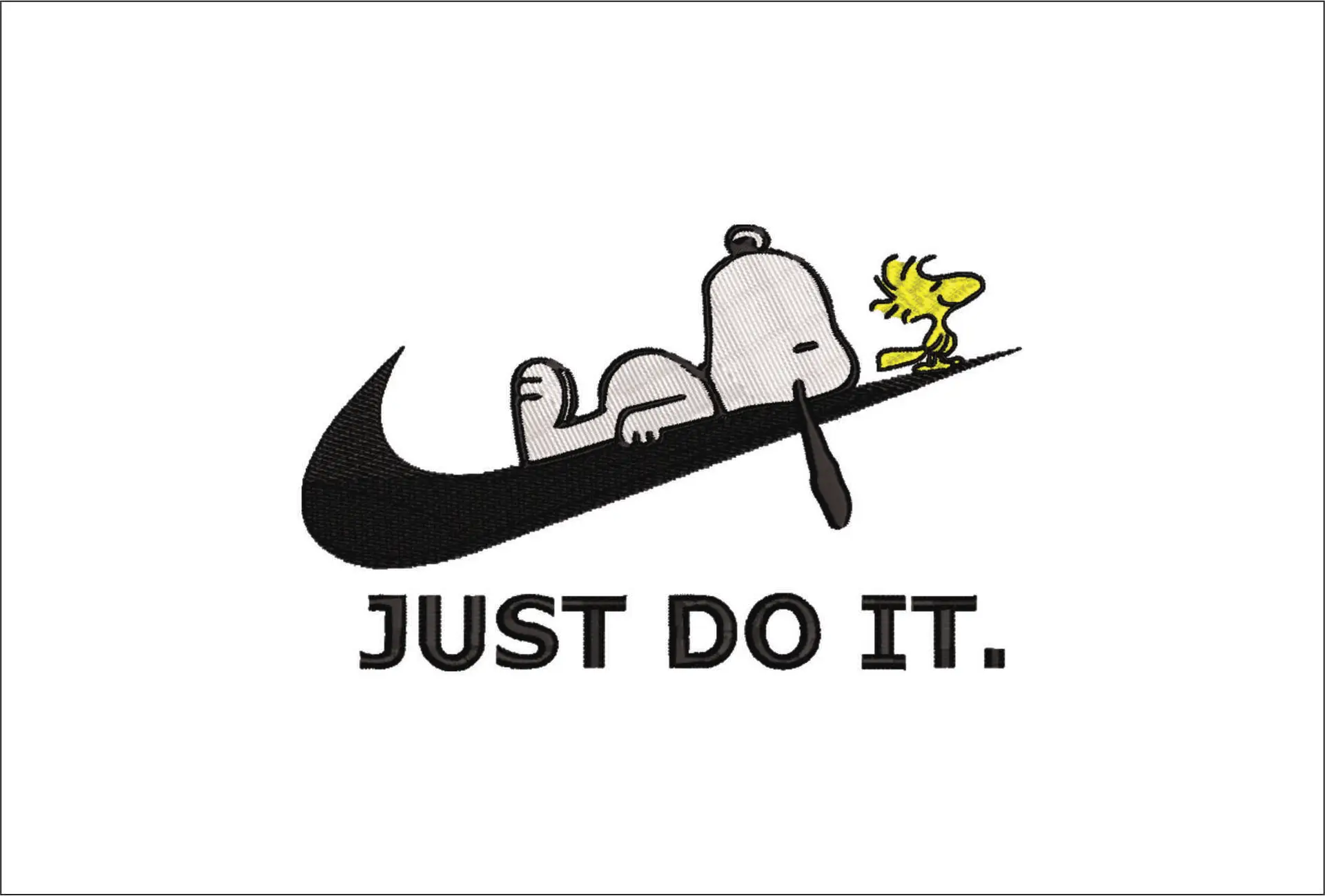 Nike Swoosh Snoopy Just Do it - Nike embroidery design file - instant download in a frame