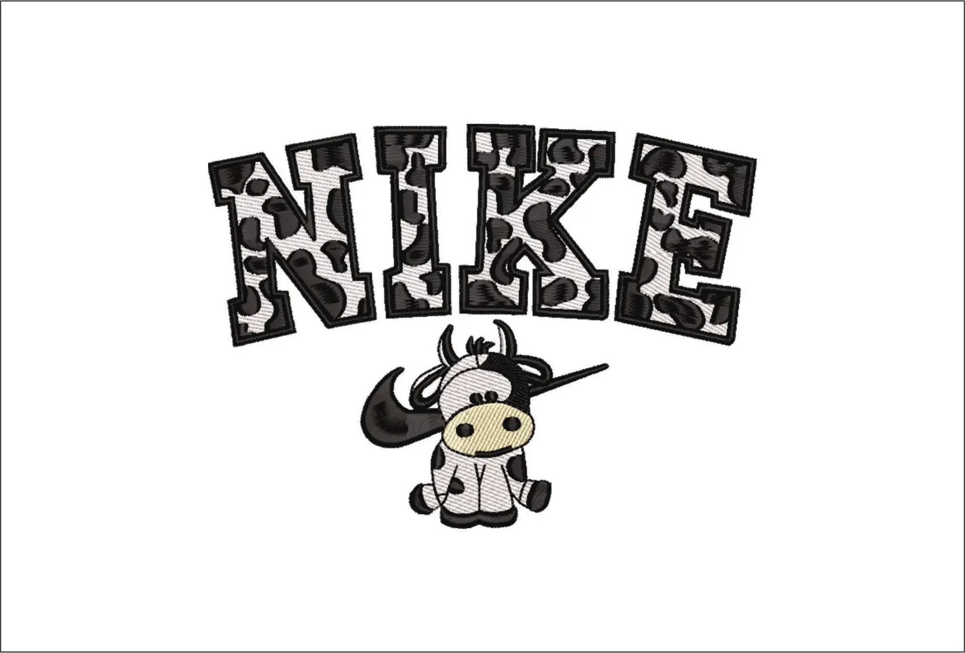 Nike Swoosh Cow - Nike embroidery design file - instant download in a frame