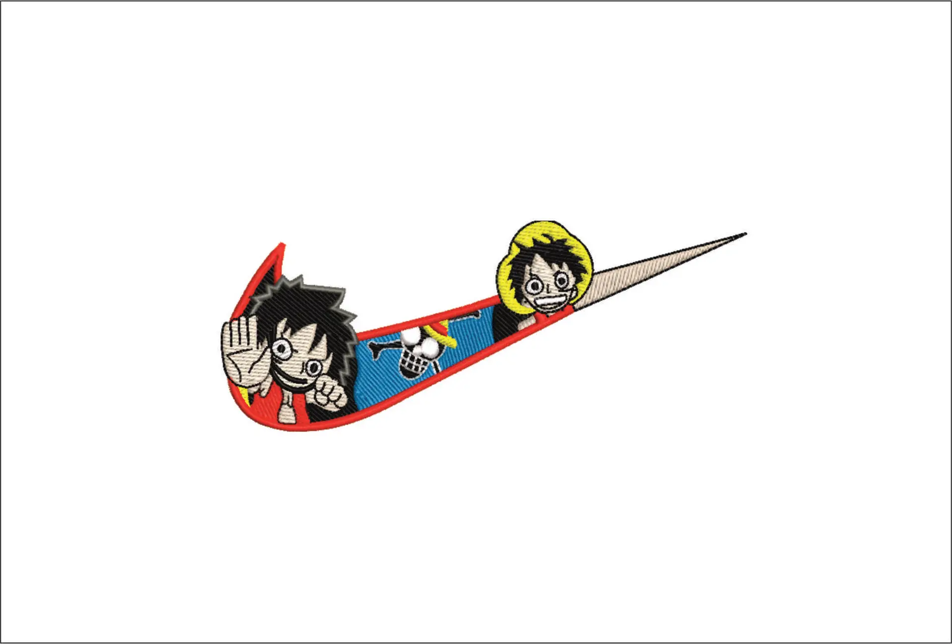 Nike Swoosh Luffy Gear 5 - Nike embroidery design file - instant download in a frame