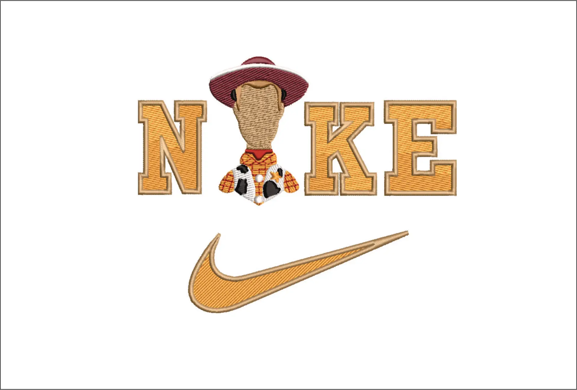Nike Swoosh Woody Head - Nike Toy Story embroidery design file - instant download in a frame