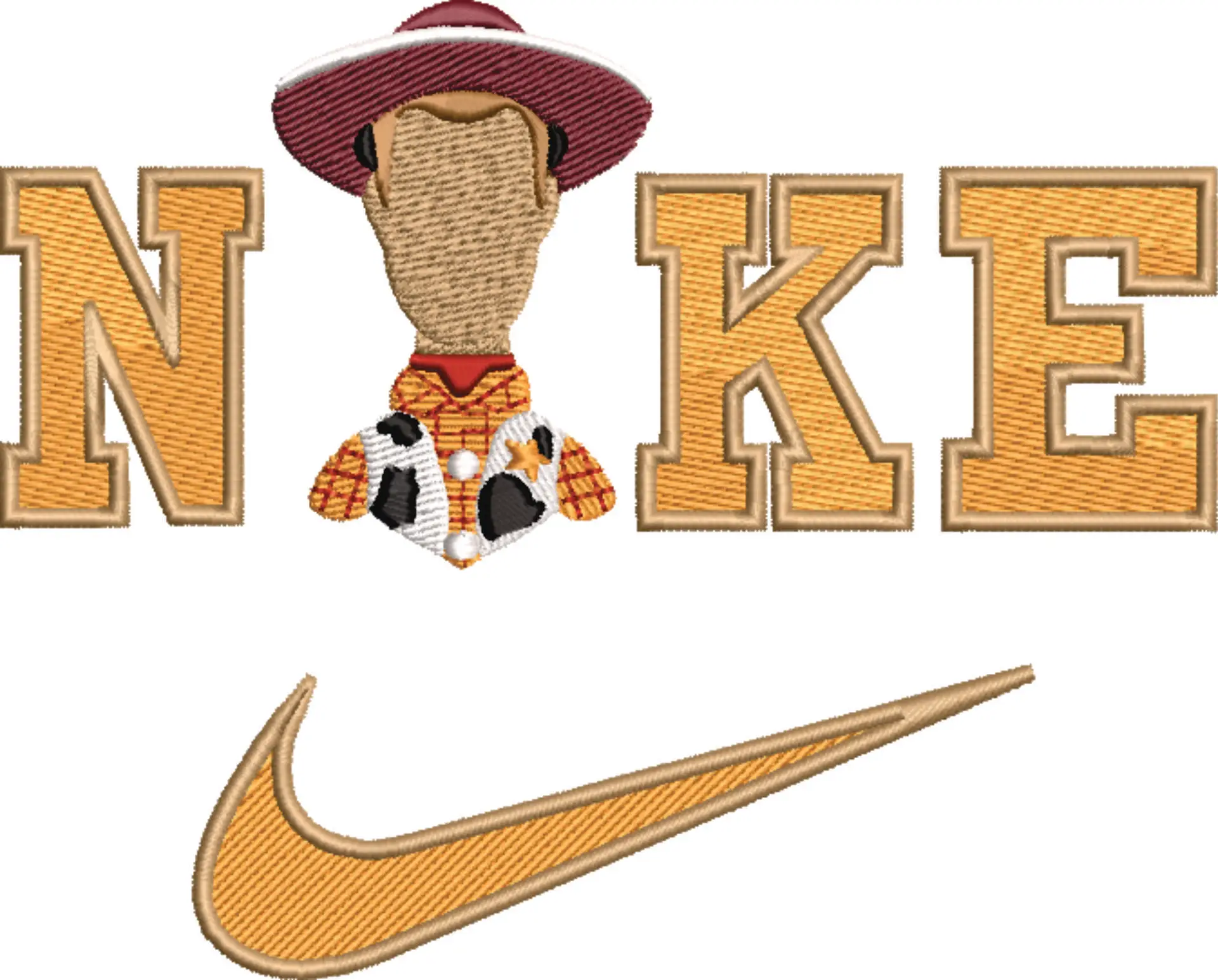 Nike Swoosh Woody Head - Nike Toy Story embroidery design file - instant download in a frame — view 3