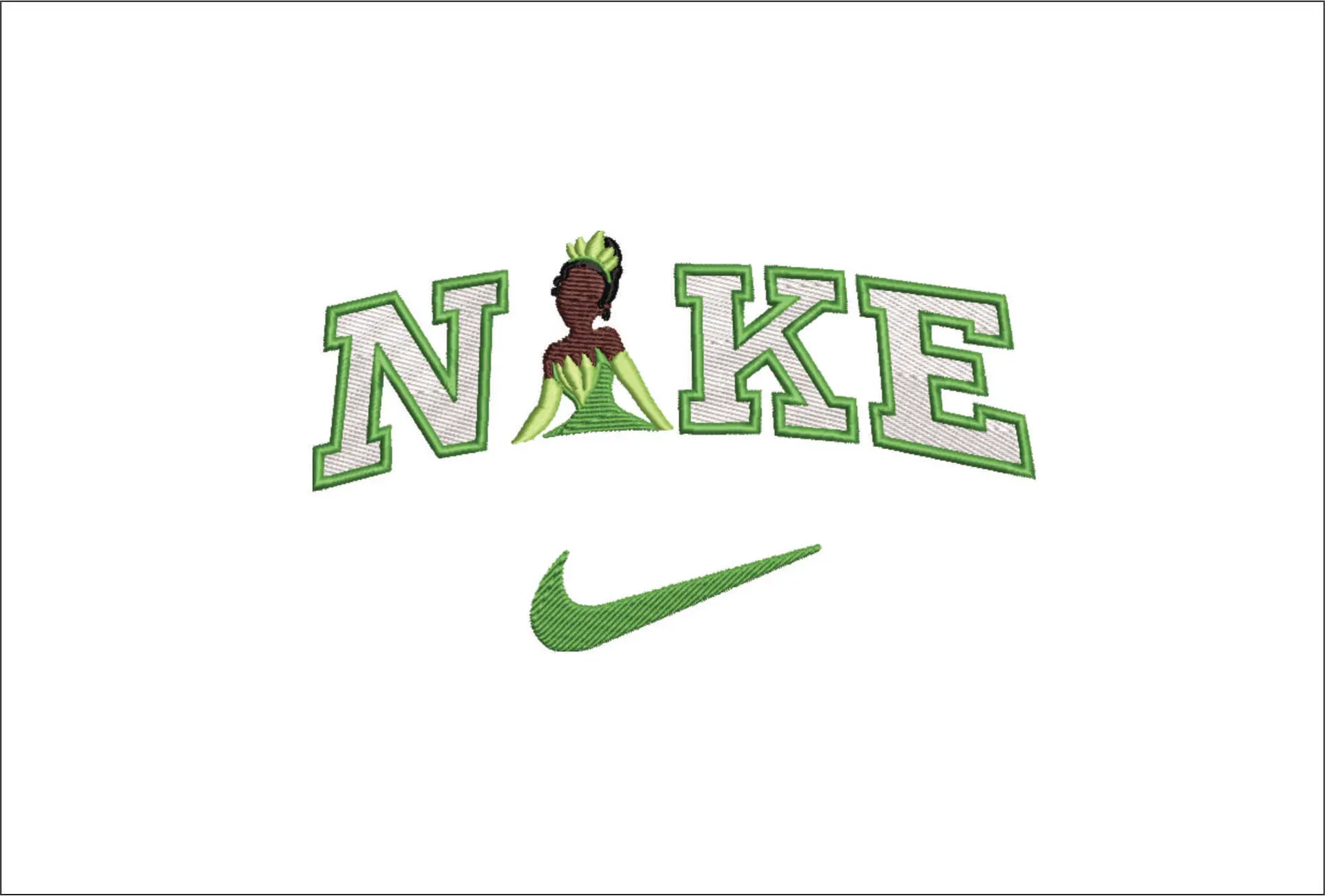 Nike Swoosh Princess Tiana - Nike embroidery design file - instant download in a frame